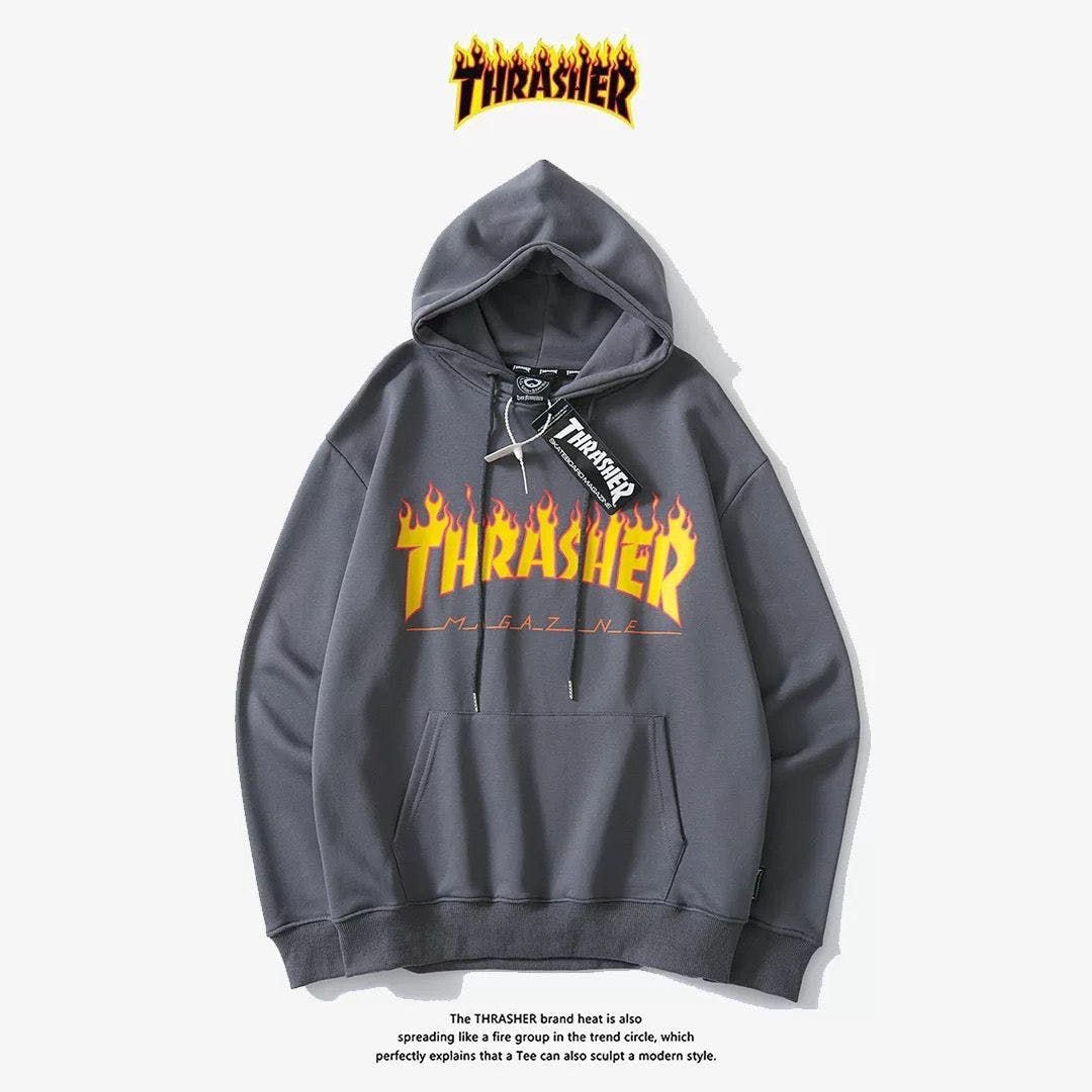 Sheshow Thrasher Flame Logo Pullover Hoodie in Gray | Lyst