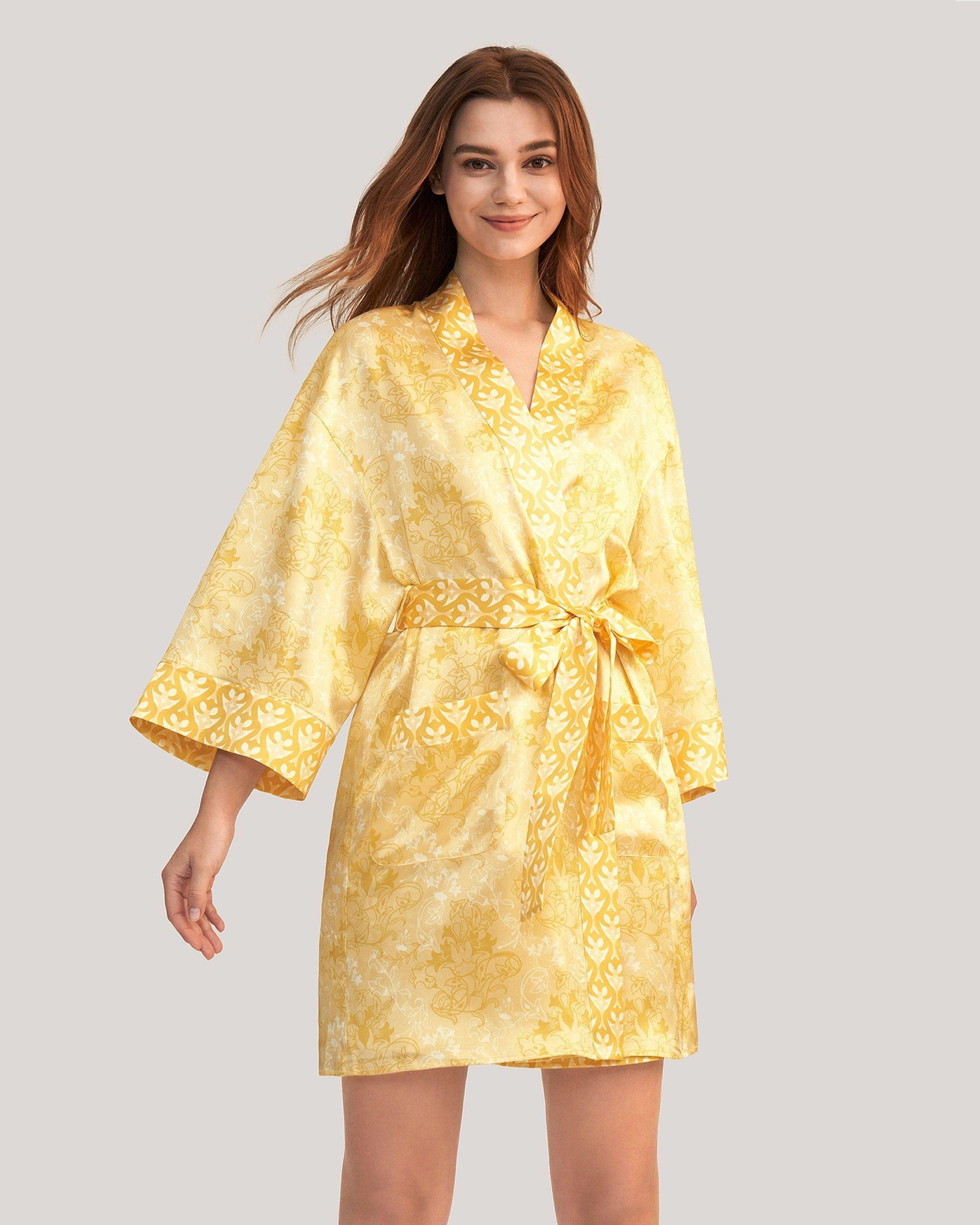 Mustard silk robe cheap