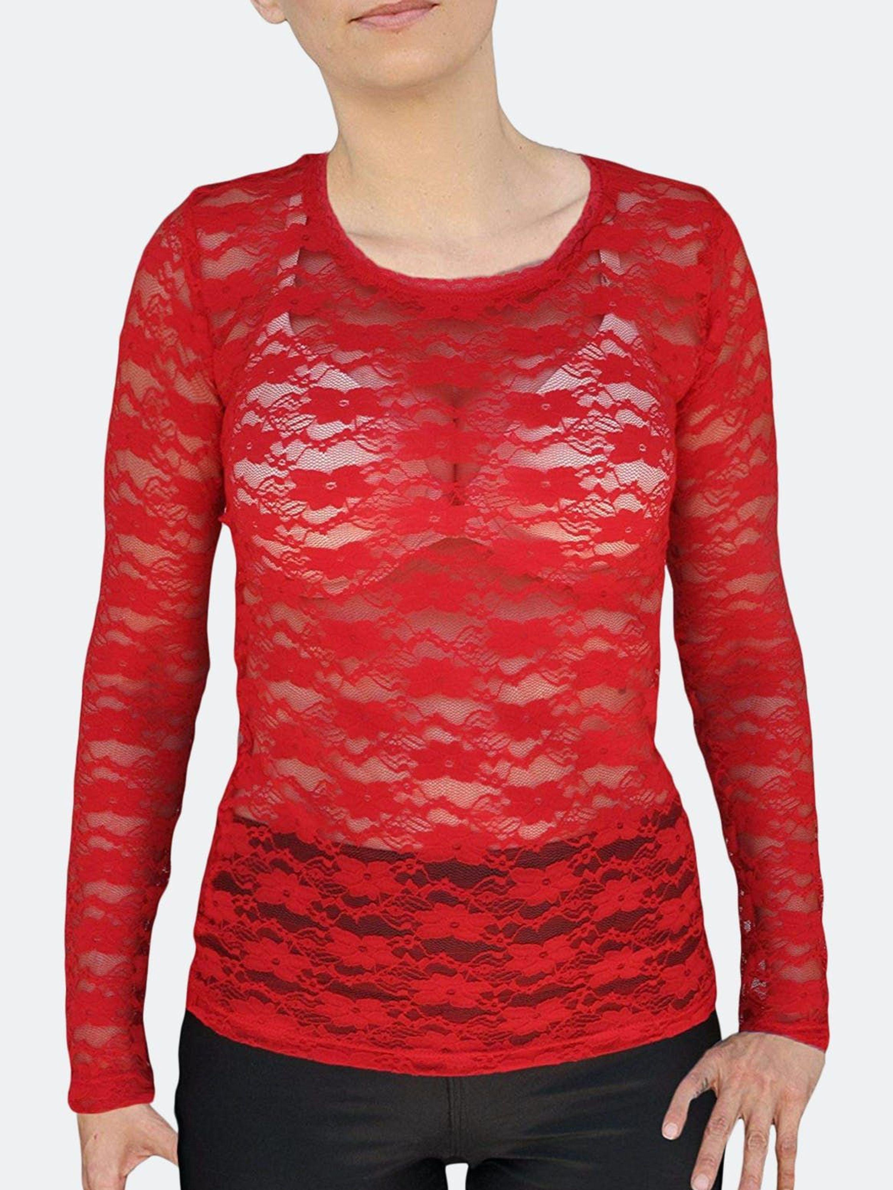 Ooh la la Usa Made Plus Size Long Sleeve Stretch Lace T Shirt Blouse Top in  Red | Lyst