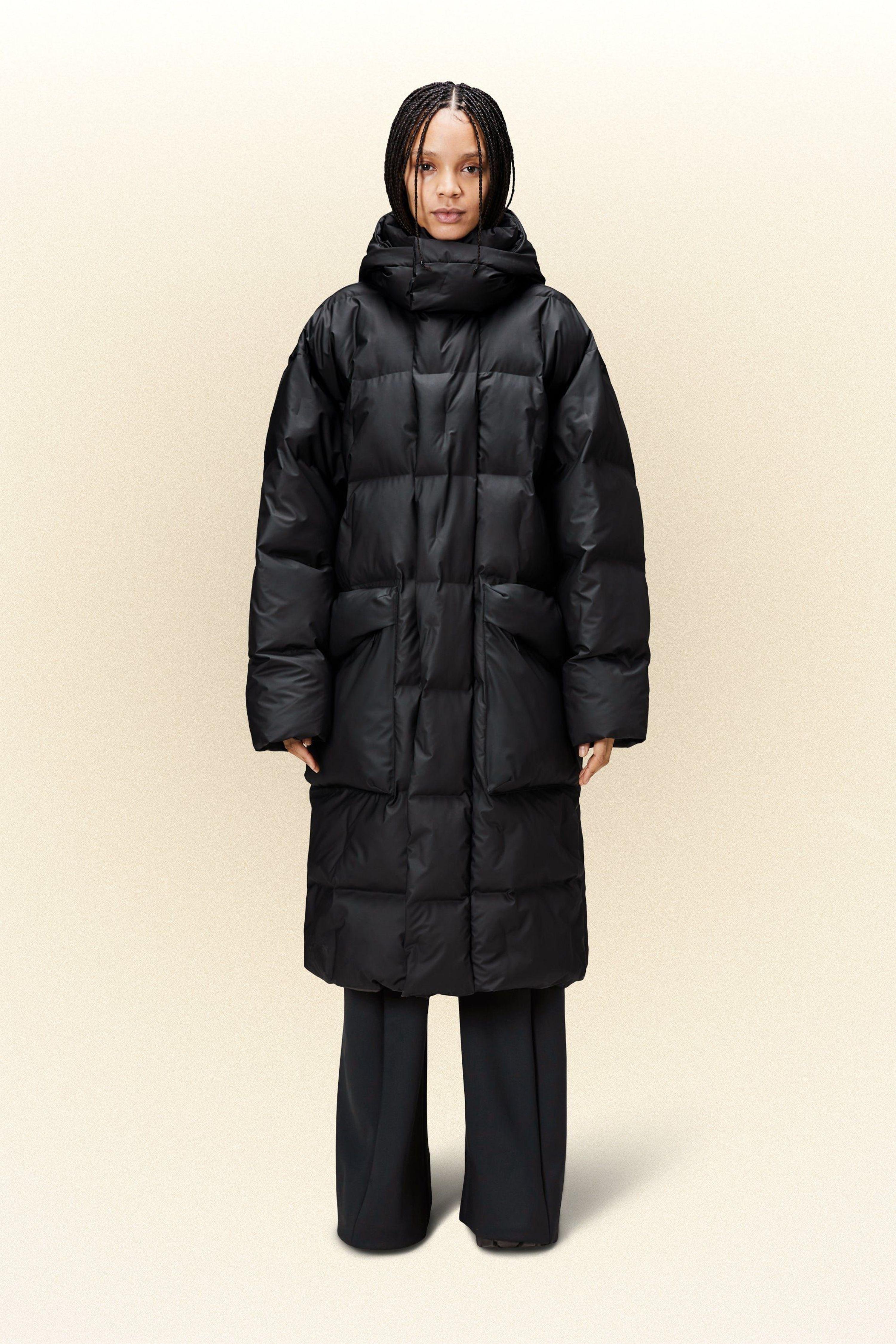 Rains Harbin Long Puffer Jacket in Black | Lyst