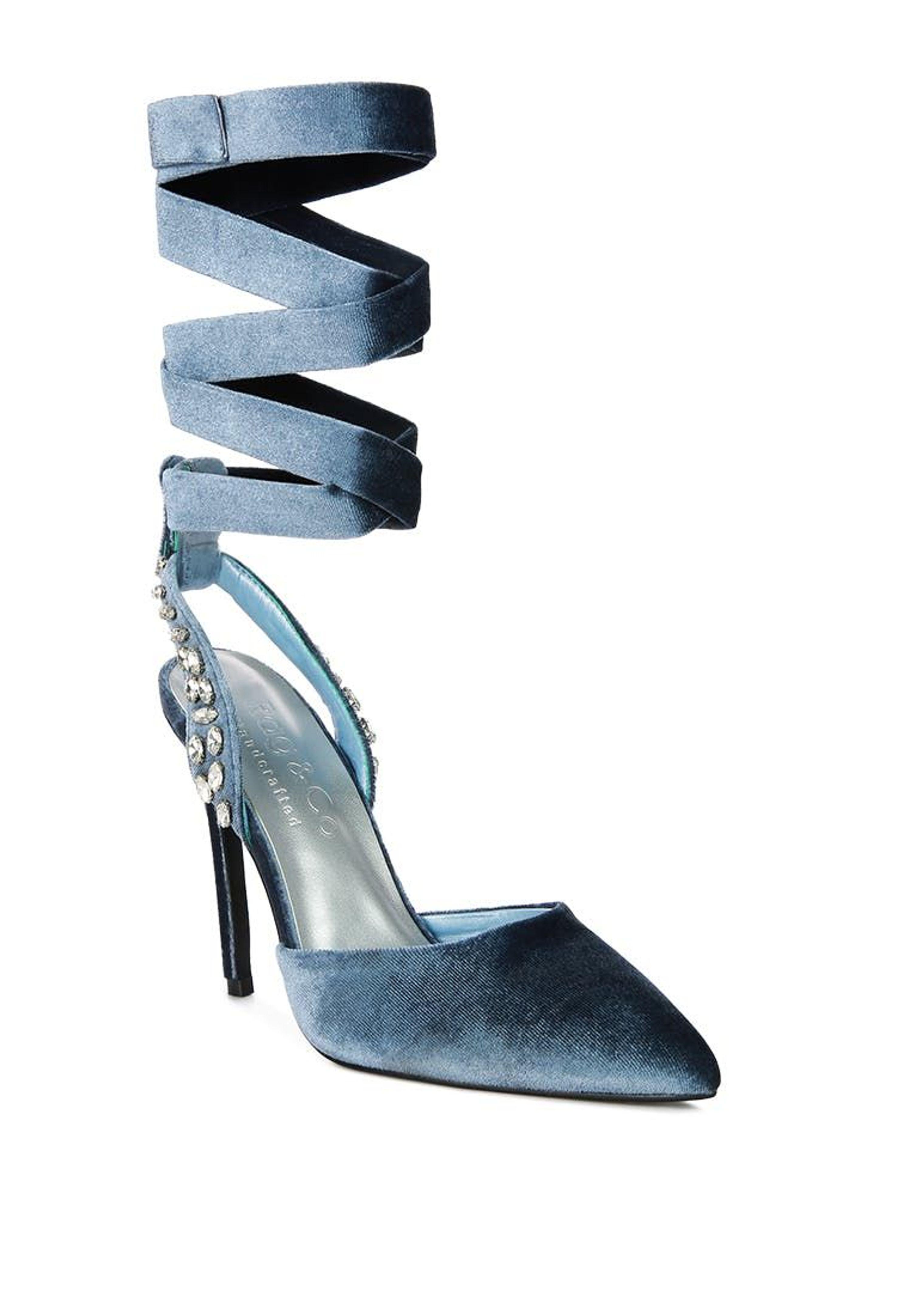 Rag u0026 Co Wallis Blue Diamante Embellished Tie Up Stiletto Sandals | Lyst