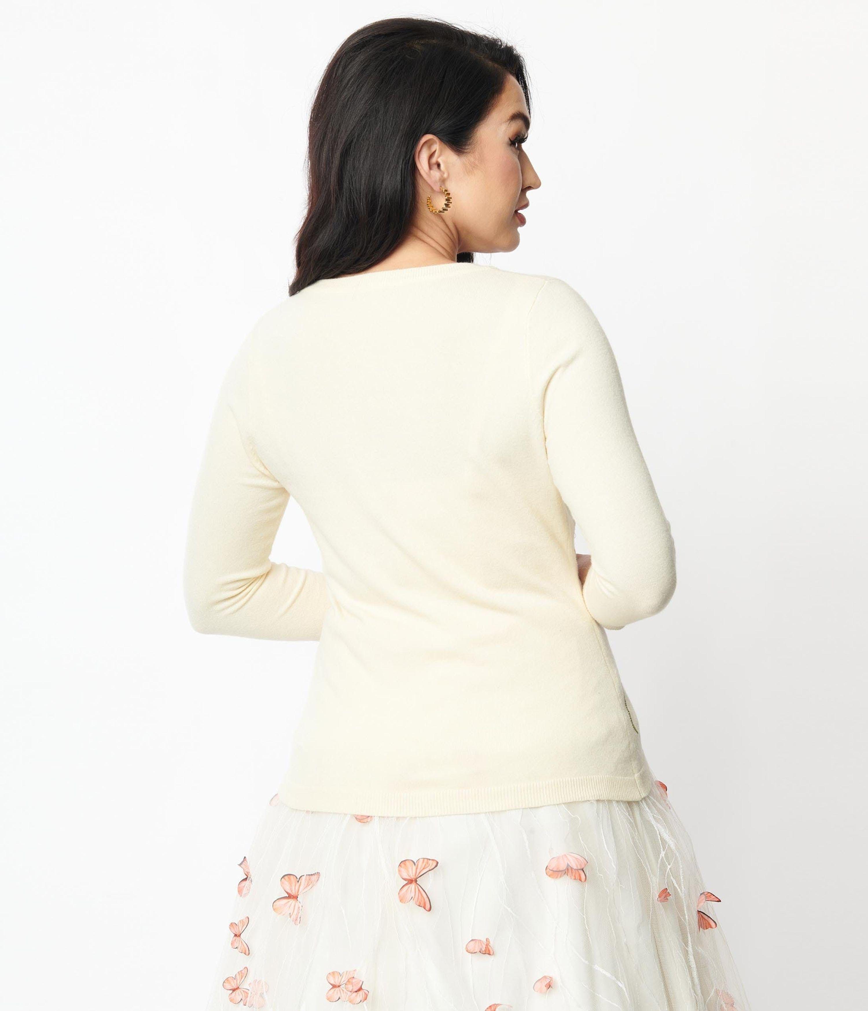 Unique Vintage Cream & Butterfly Embroidered Bookworm Cardigan in Natural |  Lyst
