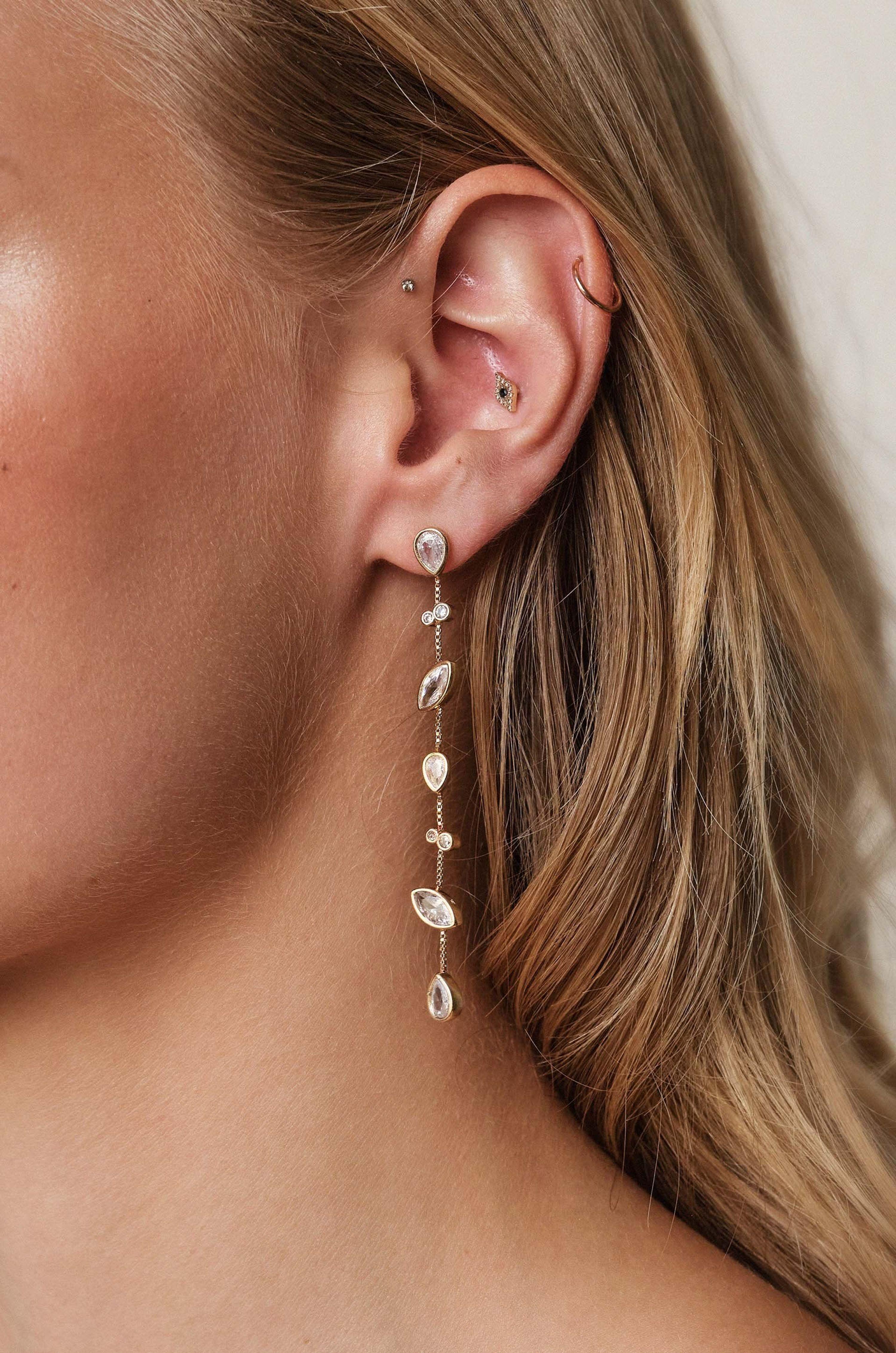 Crystal Drop Earrings | Large Clear Crystal Earrings | Gold and Crystal Earrings in 18K Gold Plated