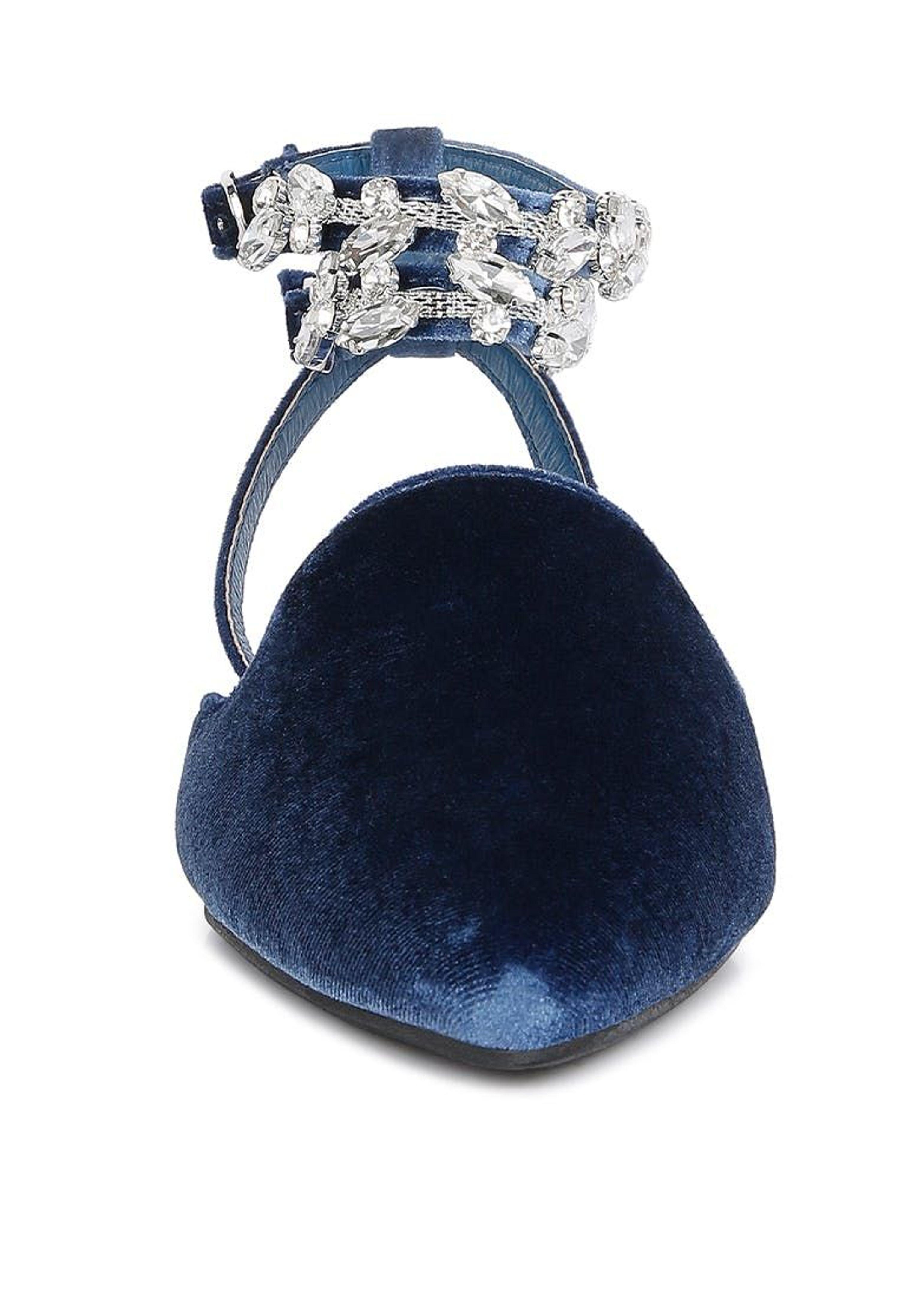 Rag & Co Salome Blue Velvet Luxe Jewelled Flat Mules | Lyst