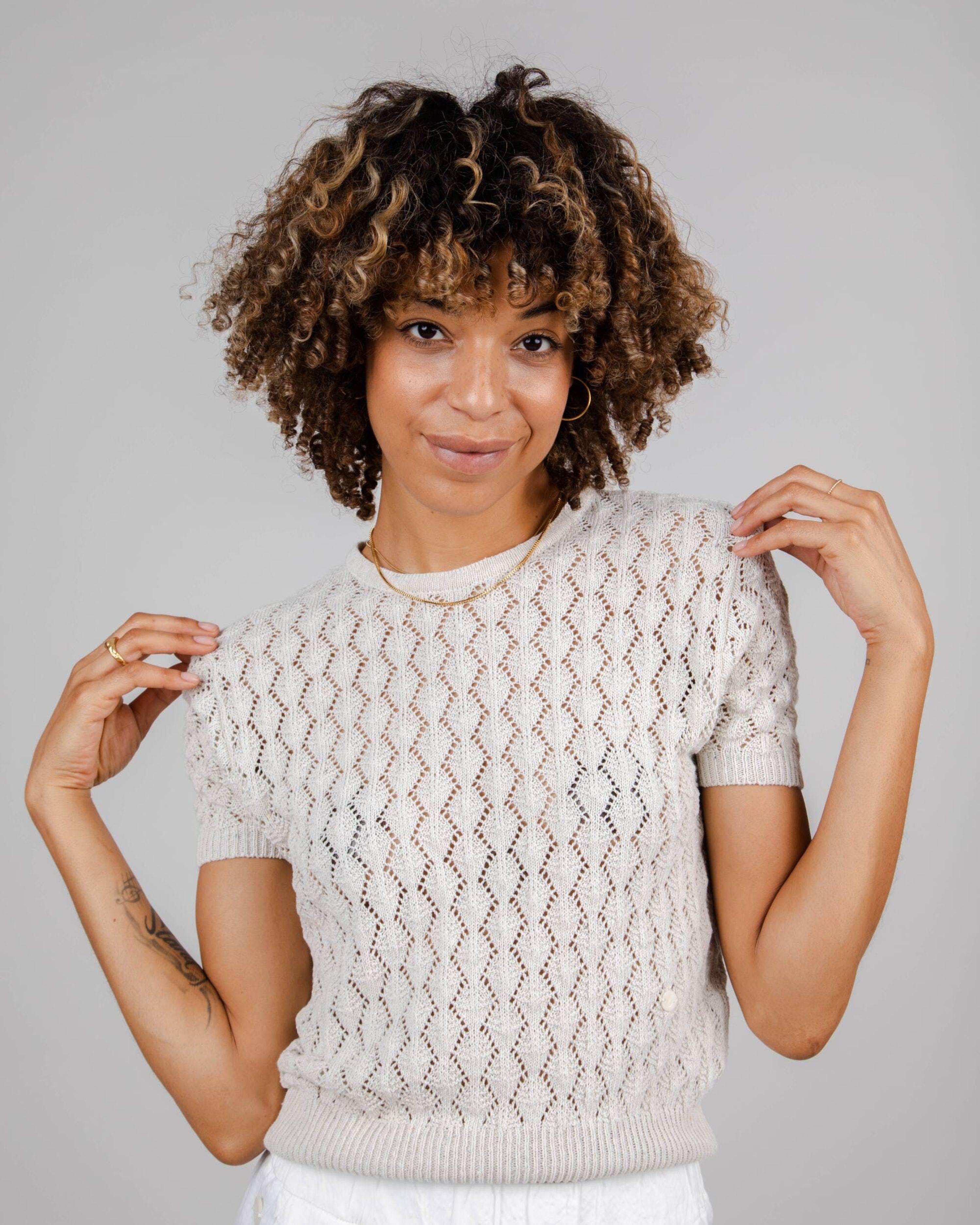 Brava Fabrics Lace Short Sleeve Sweater in White | Lyst