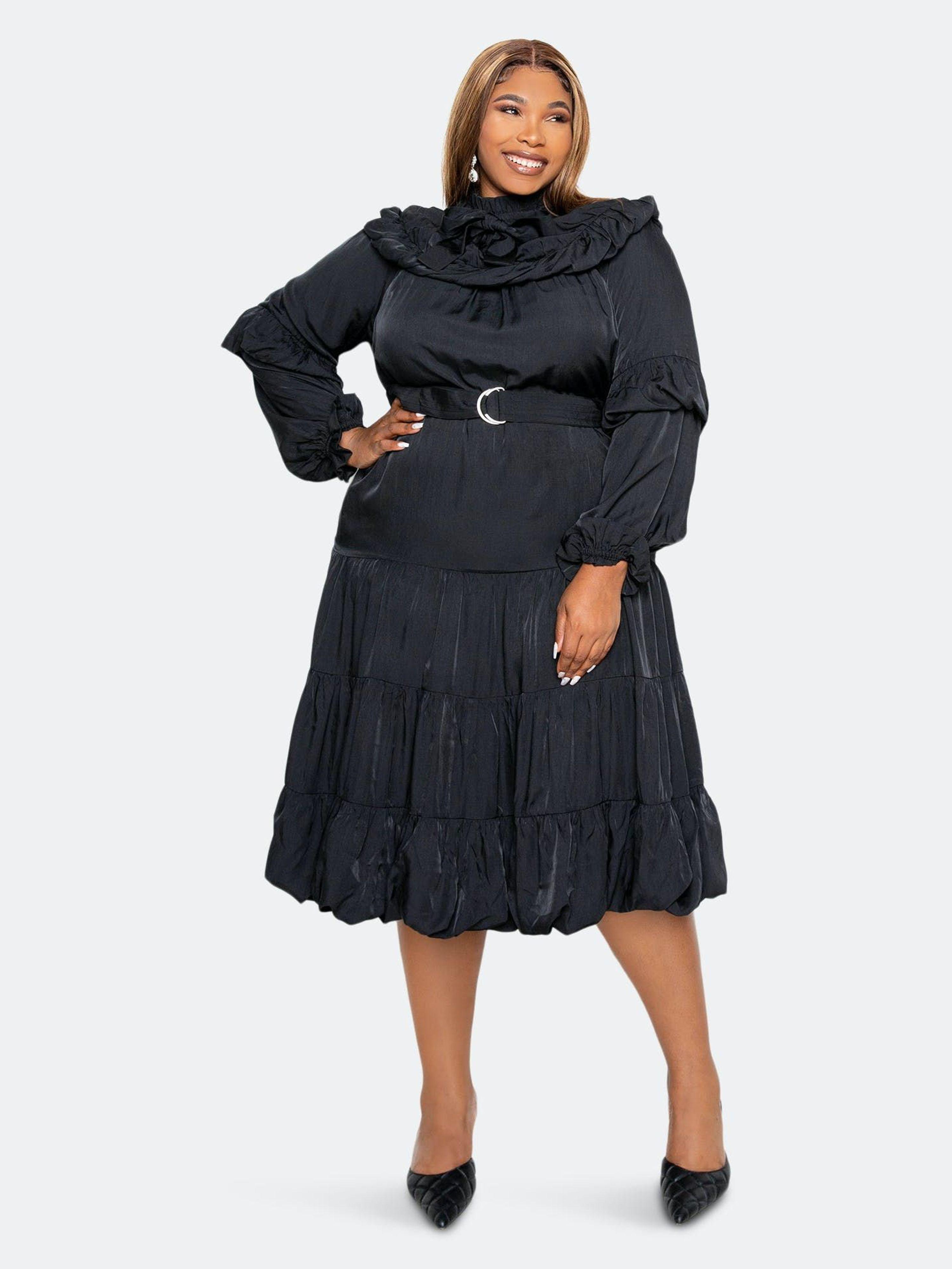 Buxom Couture Tie Neck Bib Midi Dress in Black | Lyst