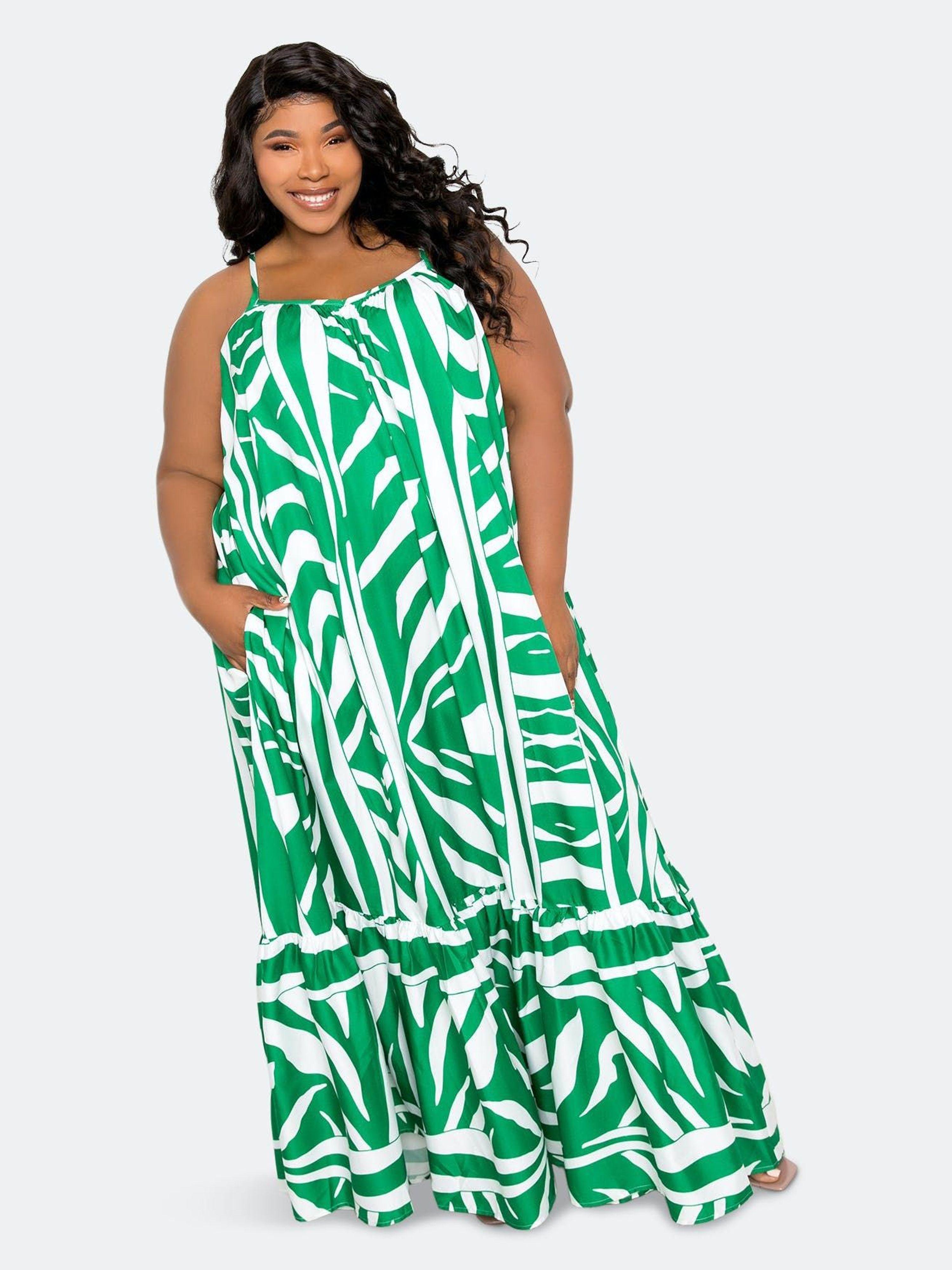 Buxom Couture Animal Print Voluminous Maxi Dress in Green | Lyst