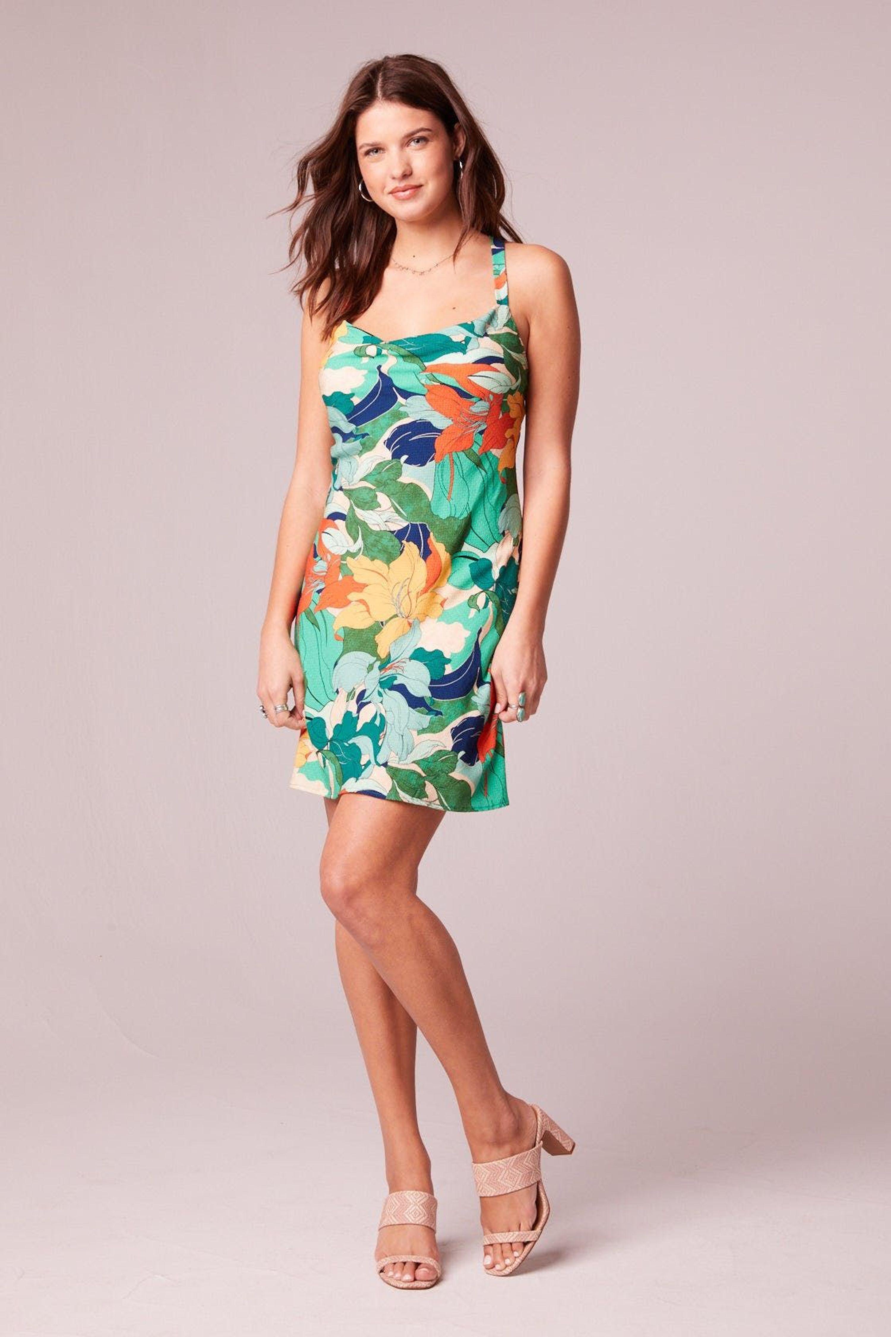 Band Of The Free Valeria Green Floral Cowl Neck Mini Dress | Lyst