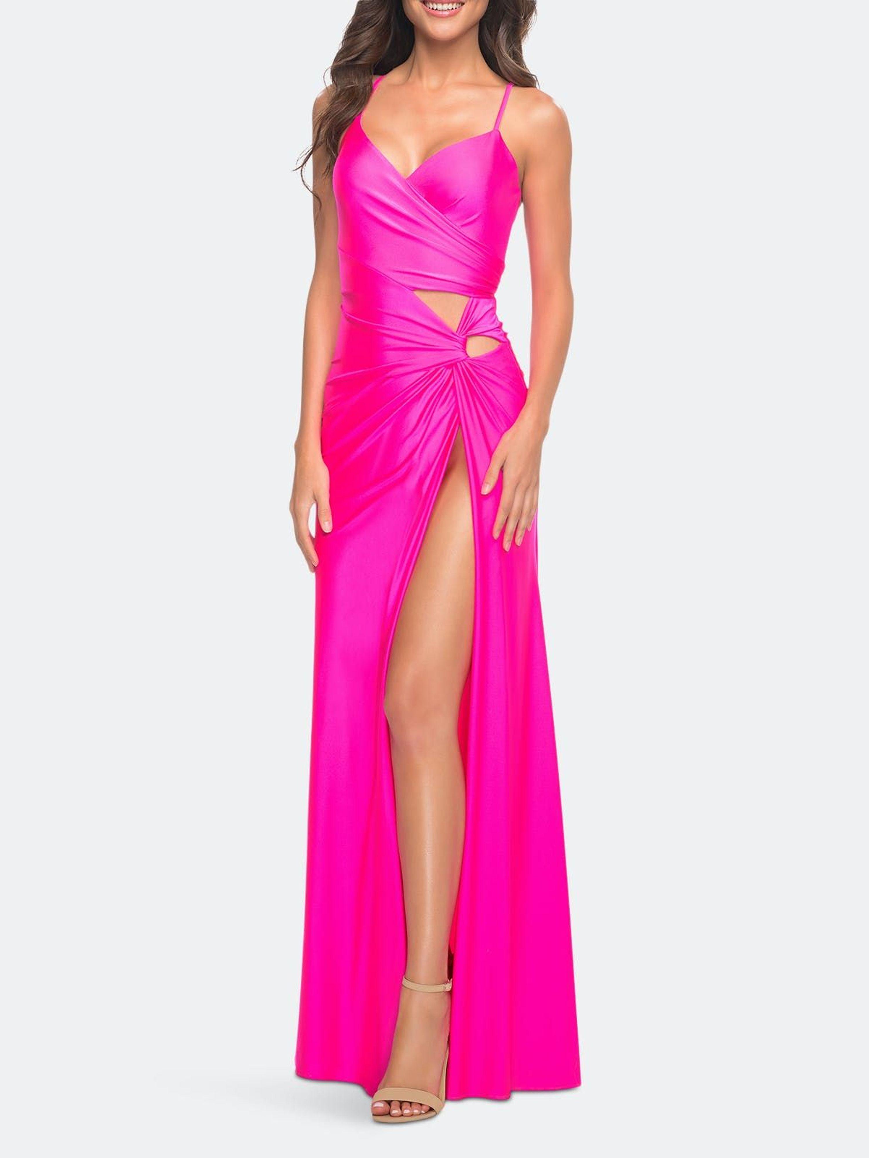 La Femme Neon Prom Dress With Cut Outs At Hip And High Slit in Pink | Lyst