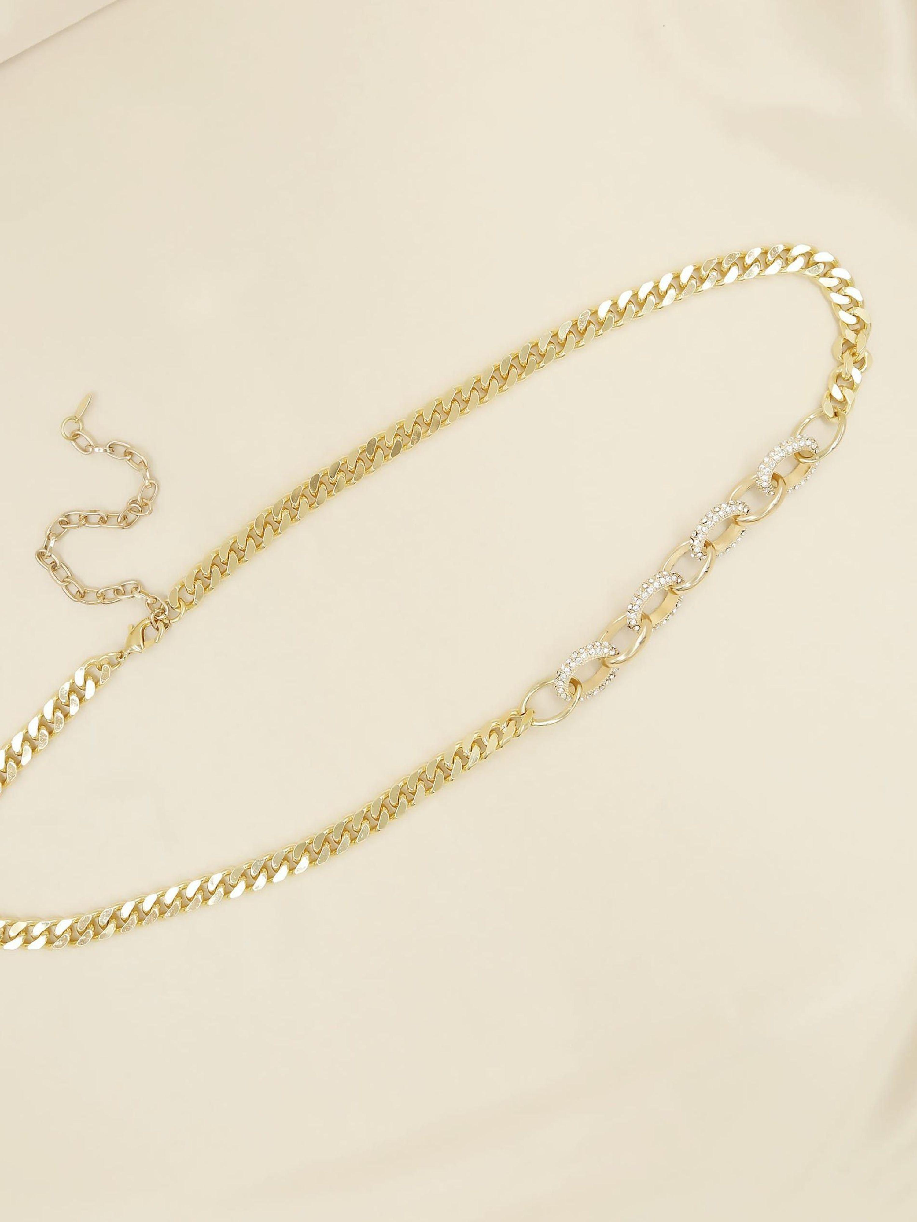 Ettika Crystal Interlocking Loops Chain Belt in Natural Lyst