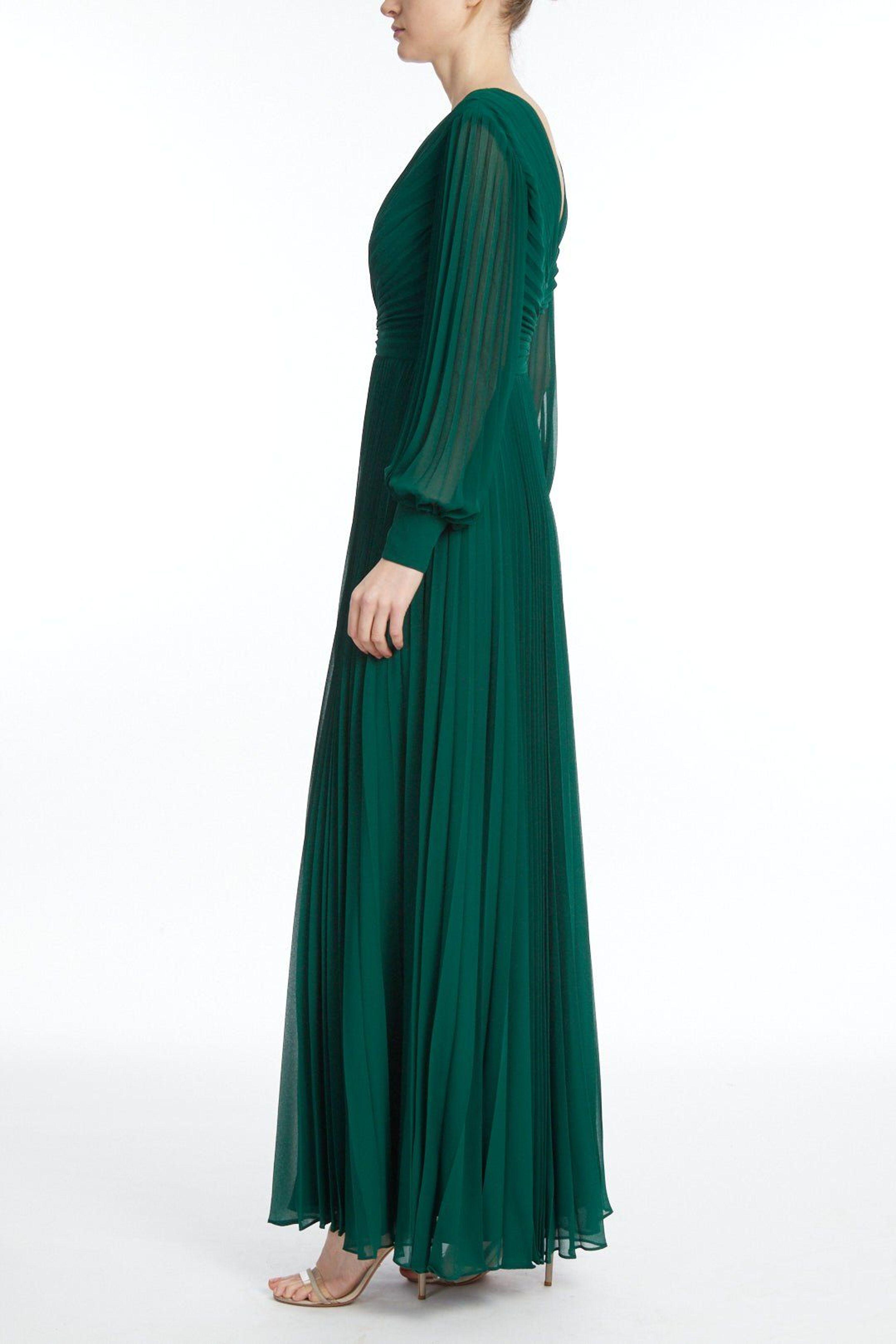 Badgley Mischka Soft Long Deep V-neck Gown in Green | Lyst