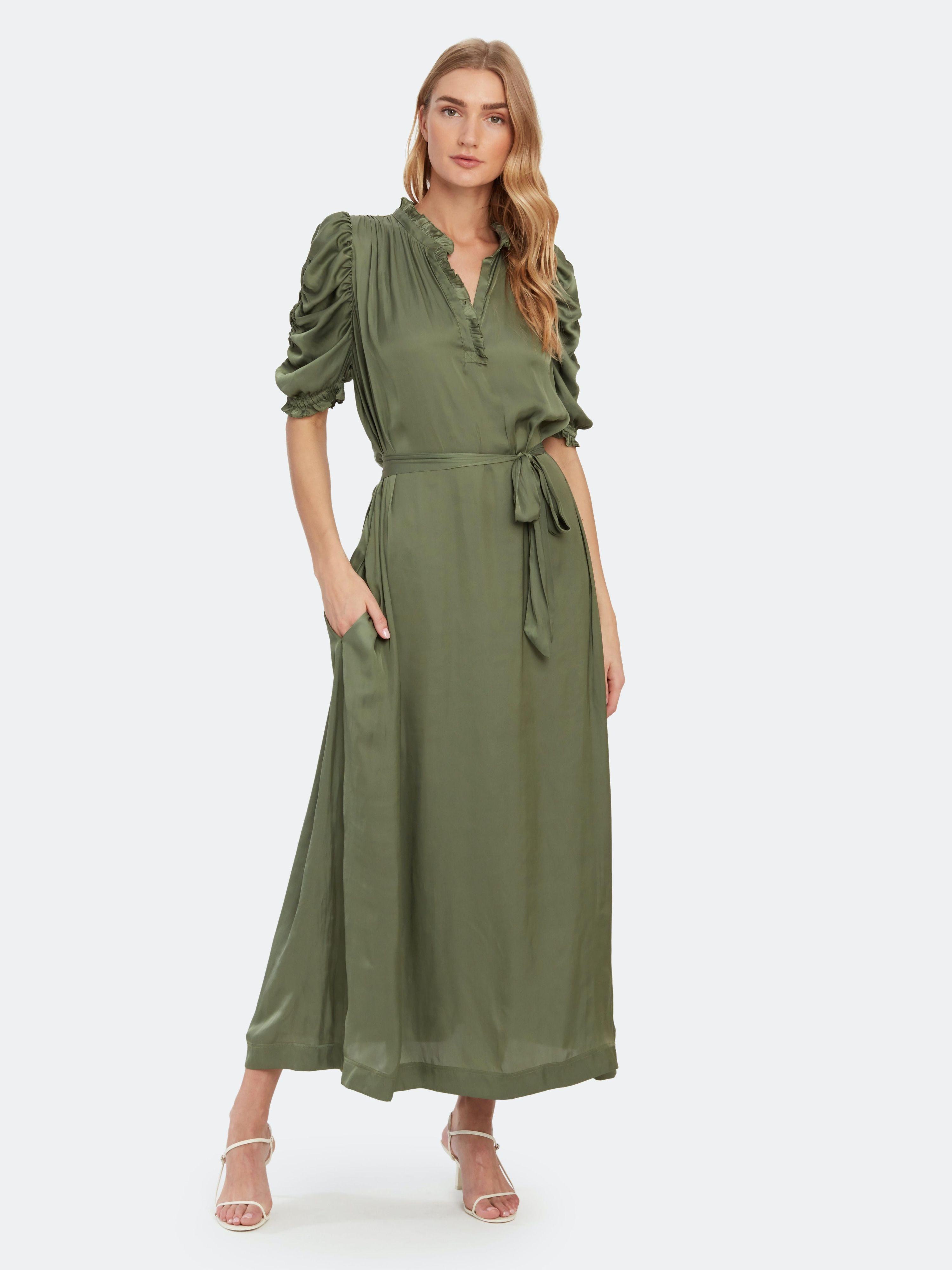 Zadig & Voltaire Ray Satin Puff Sleeve Maxi Dress in Green | Lyst