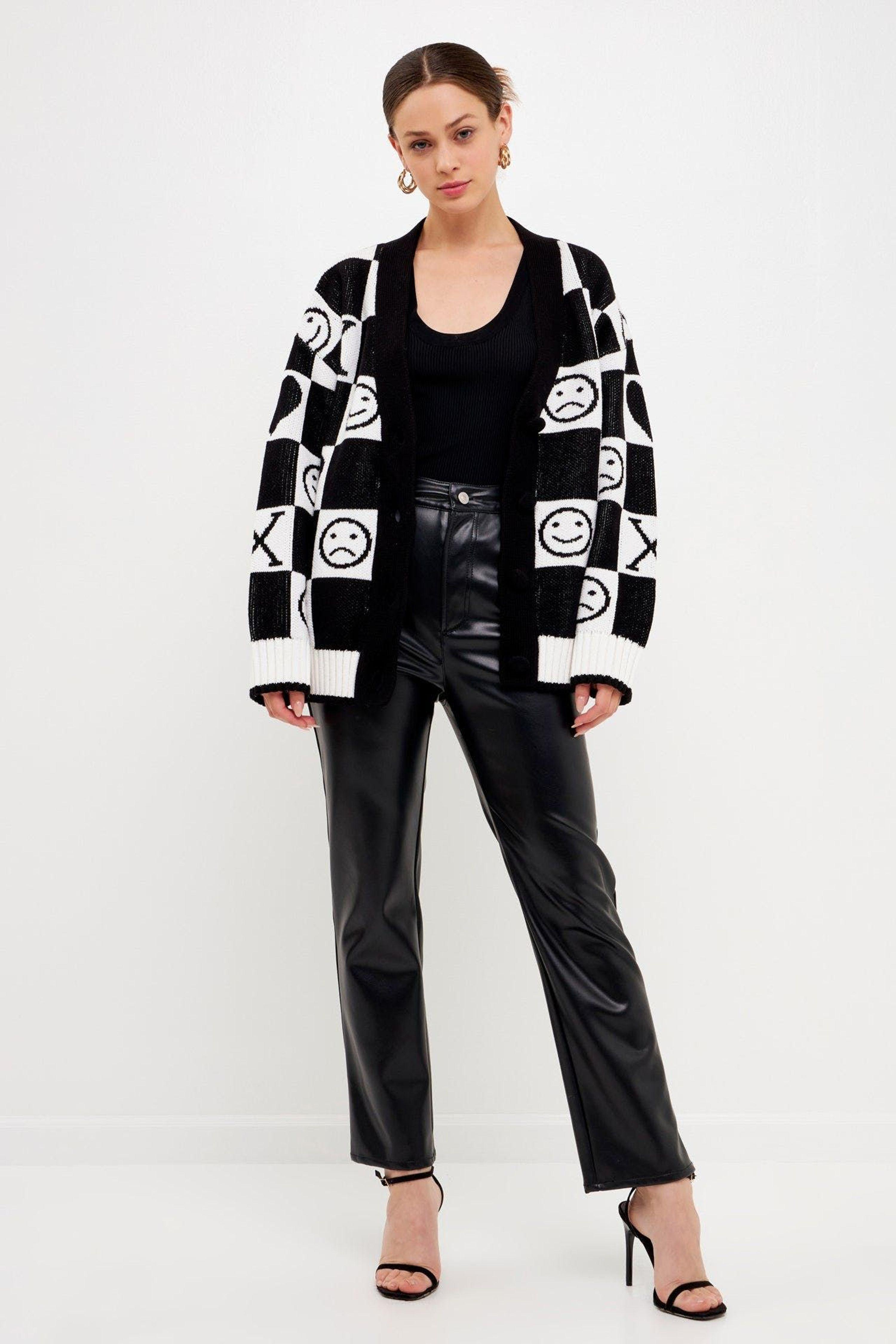 English Factory Xoxo Smiley Face Cardigan in Black Lyst