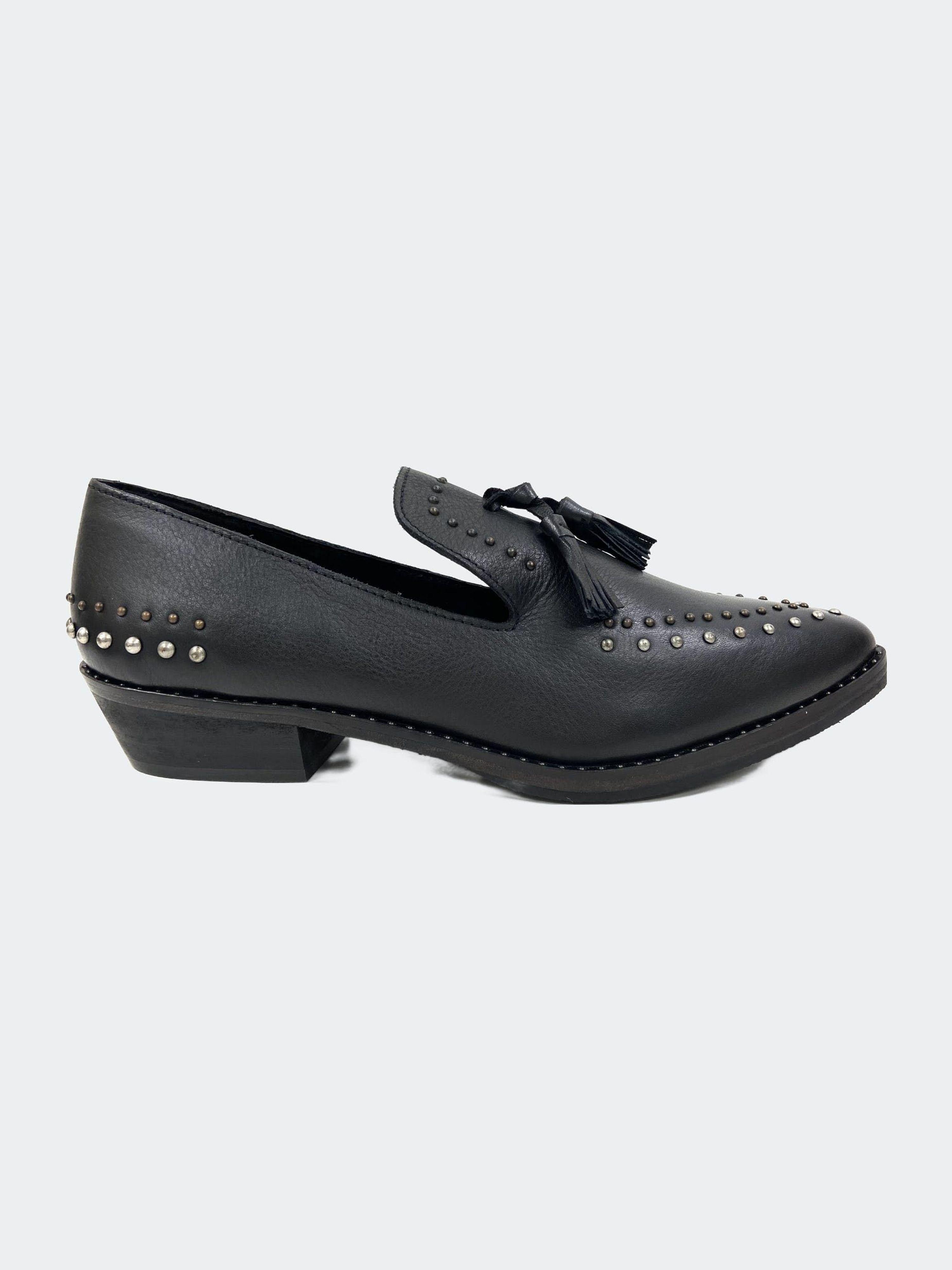 oobash Stacked Mid Heel Studded Loafers in Black | Lyst