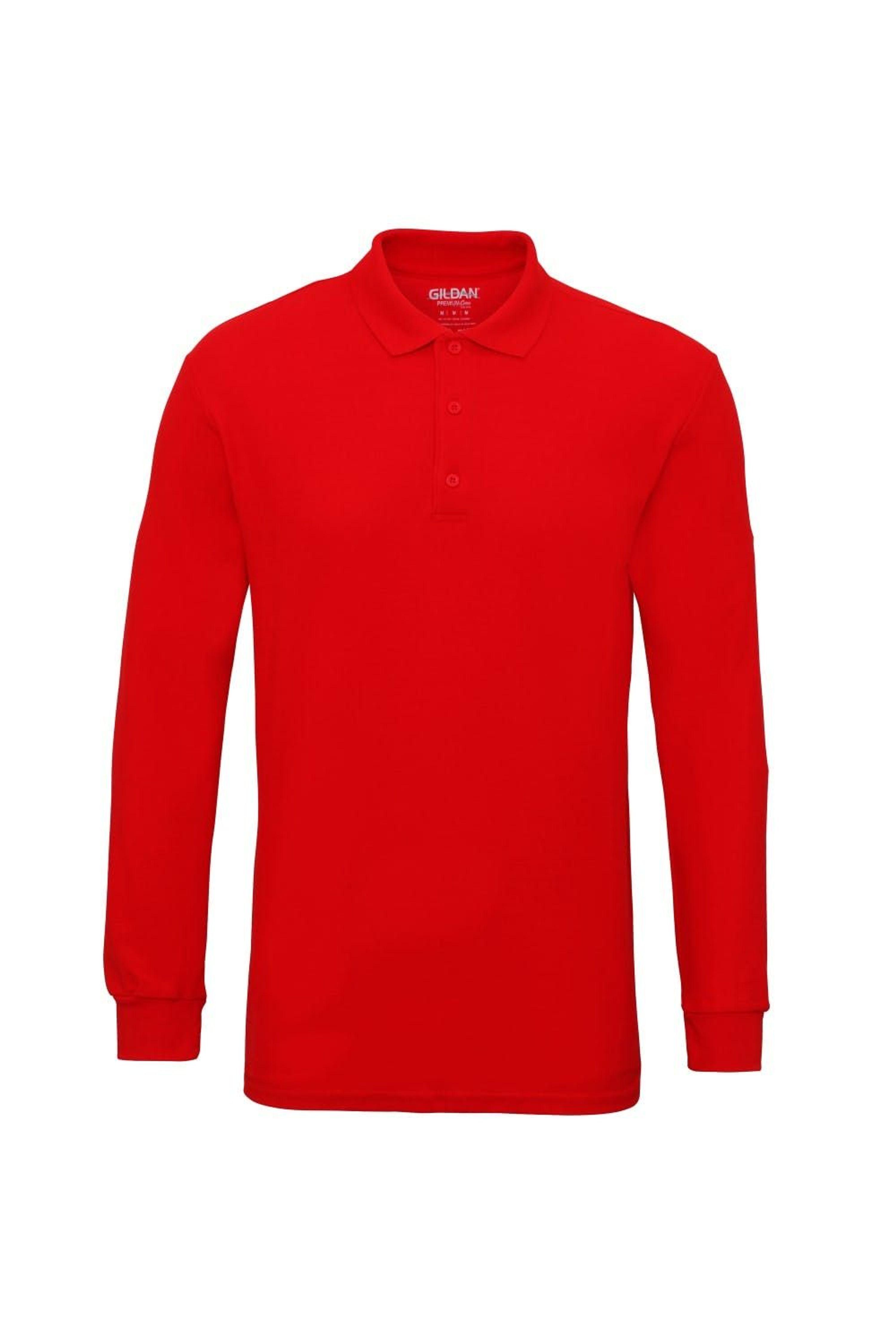 Gildan Long Sleeve Double Pique Cotton Polo Shirt in Red for Men | Lyst