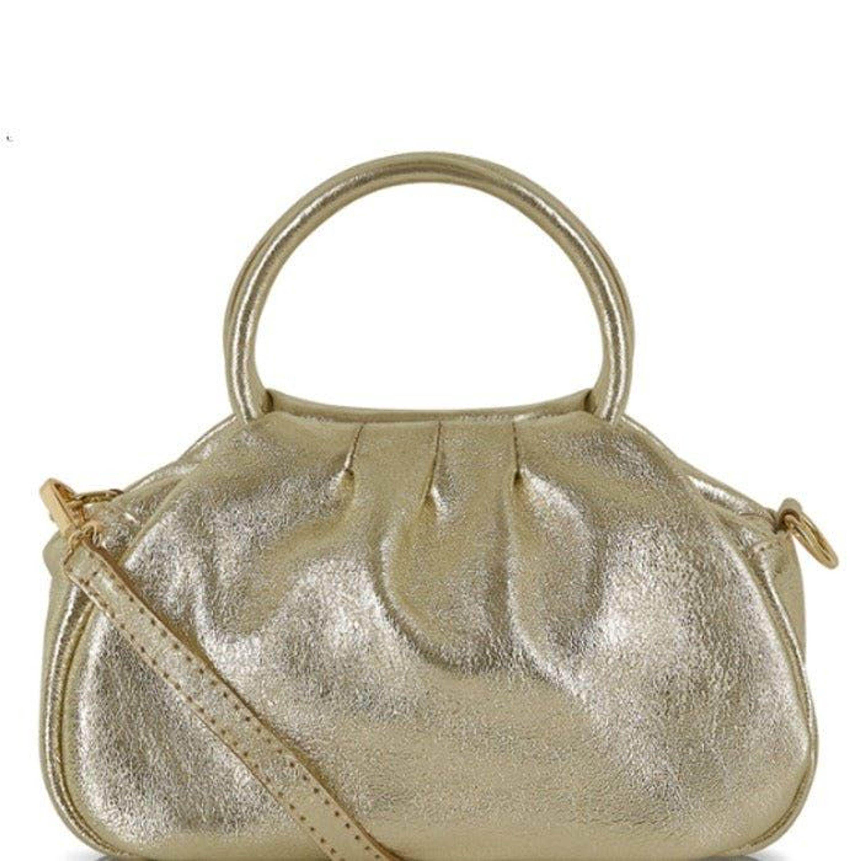 Sostter Gold Metallic Leather Grab Crossbody Bag in Gray | Lyst