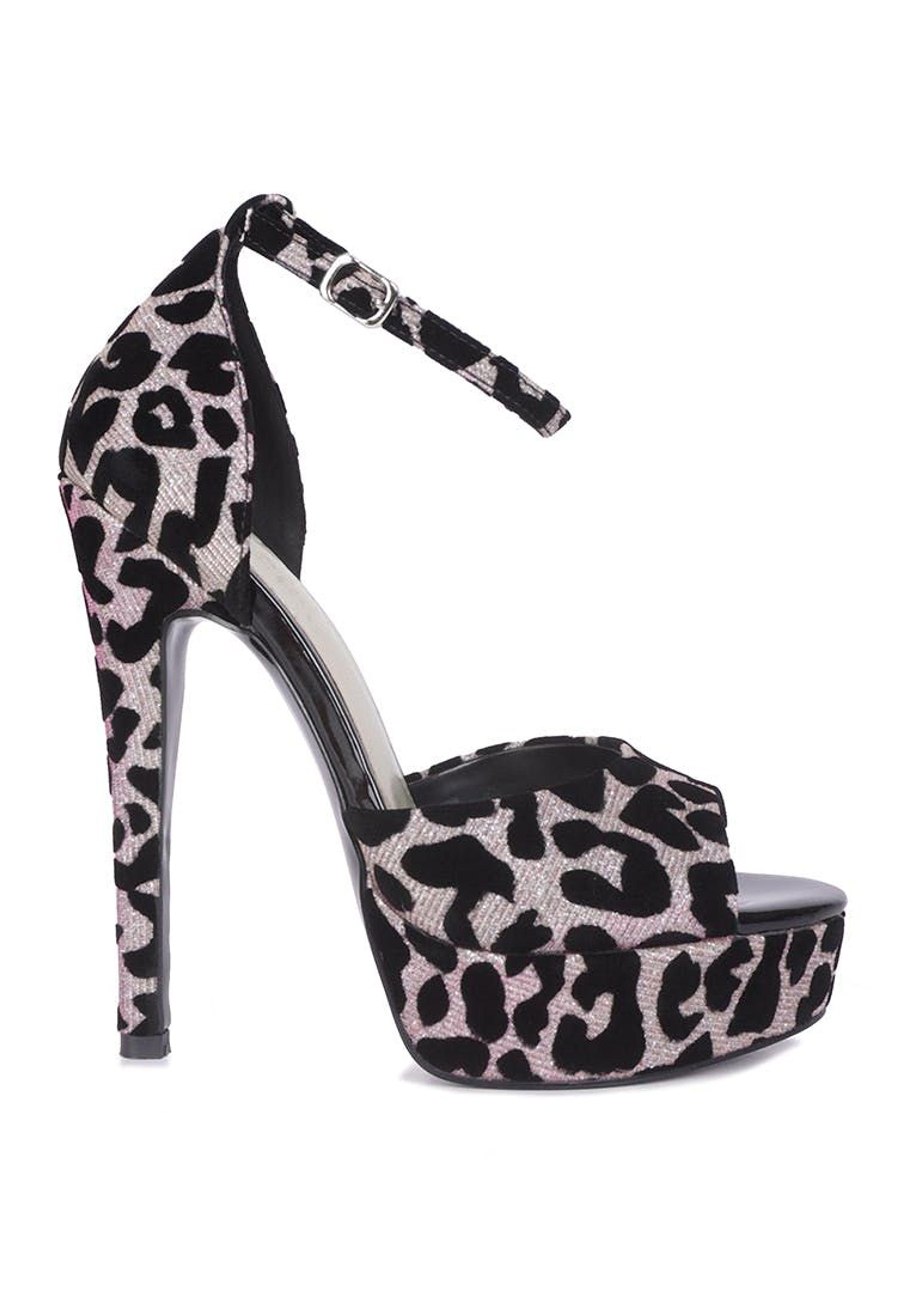 Rag And Co Brigitte Pink Leopard Print Peep Toe Stiletto Sandal In Black