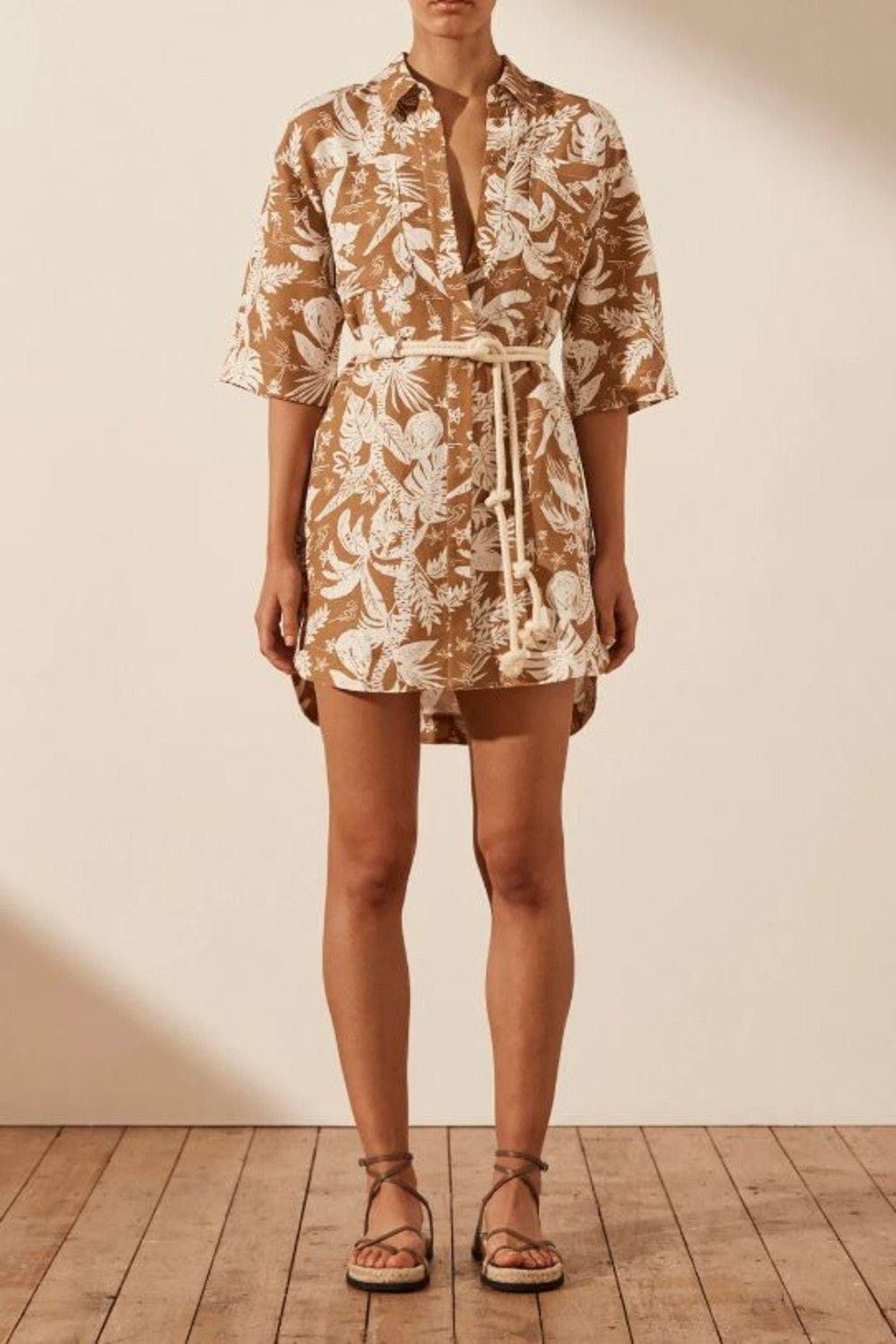 Shona Joy Kiana Short Sleeves Oversized Shirt Dress in Natural | Lyst