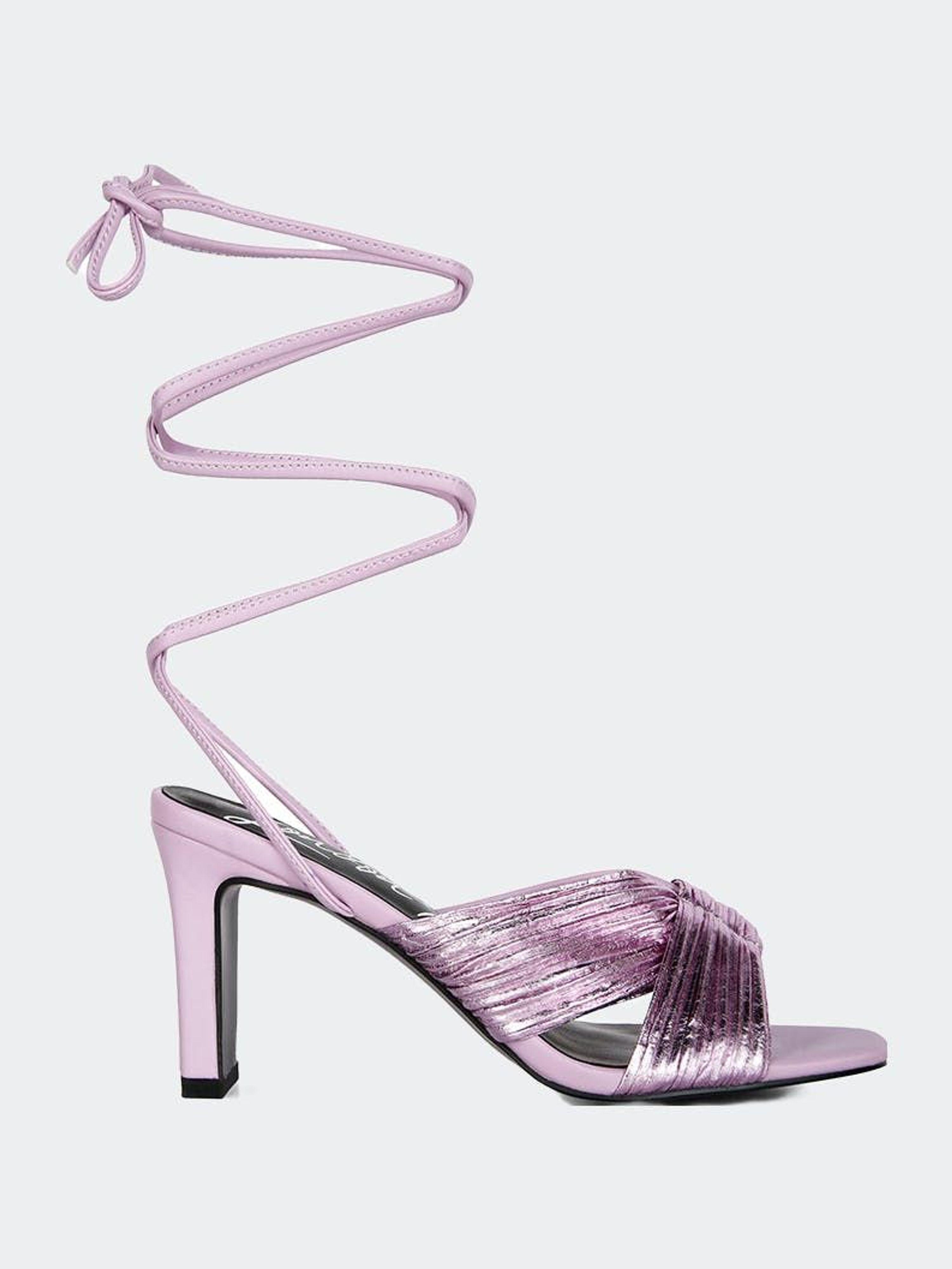 LONDON RAG Xuxa Metallic Tie Up Block Heel Sandals in Pink | Lyst