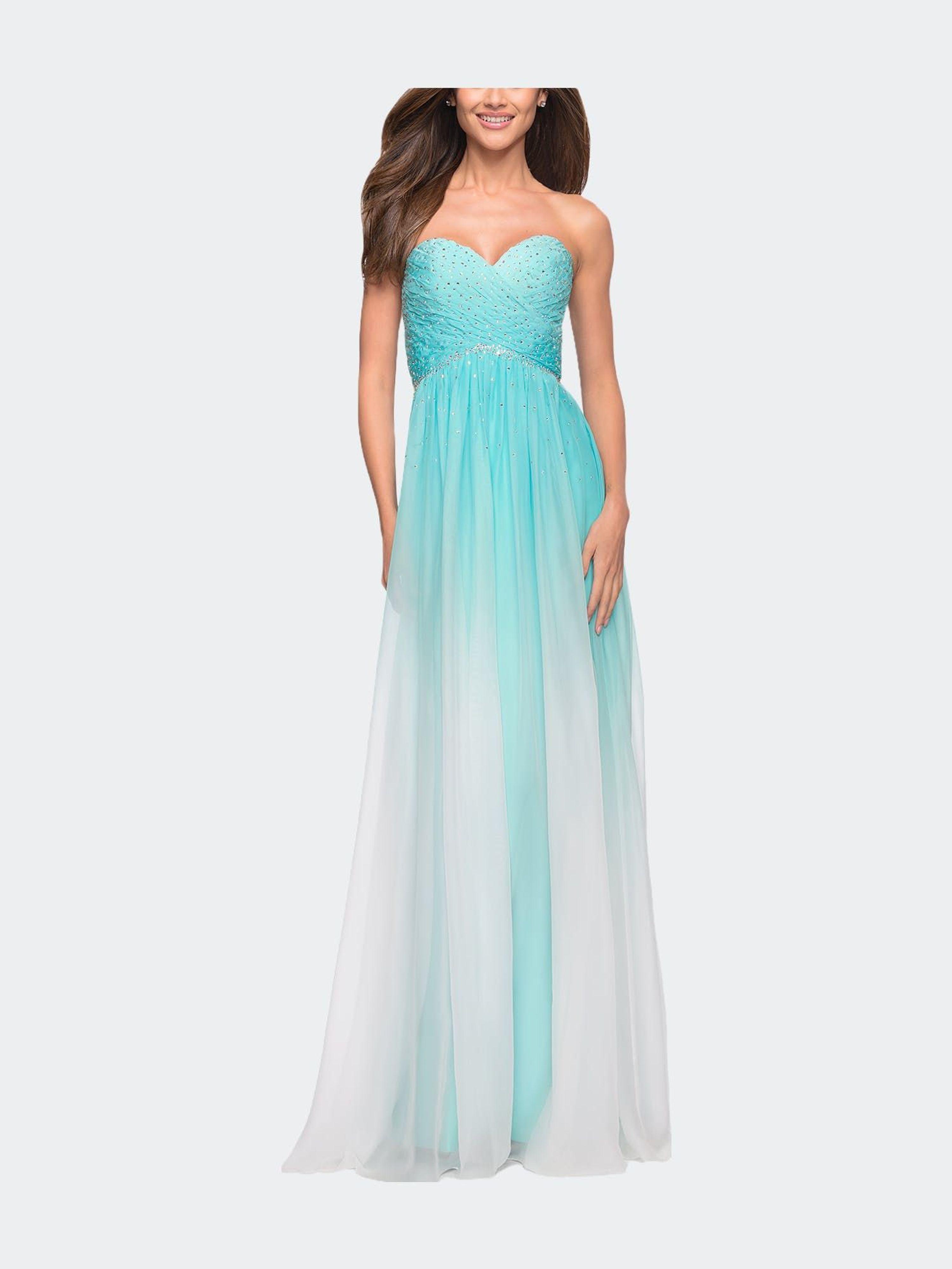 La Femme Ombre Chiffon Prom Dress With Criss Cross Pleating in Blue | Lyst