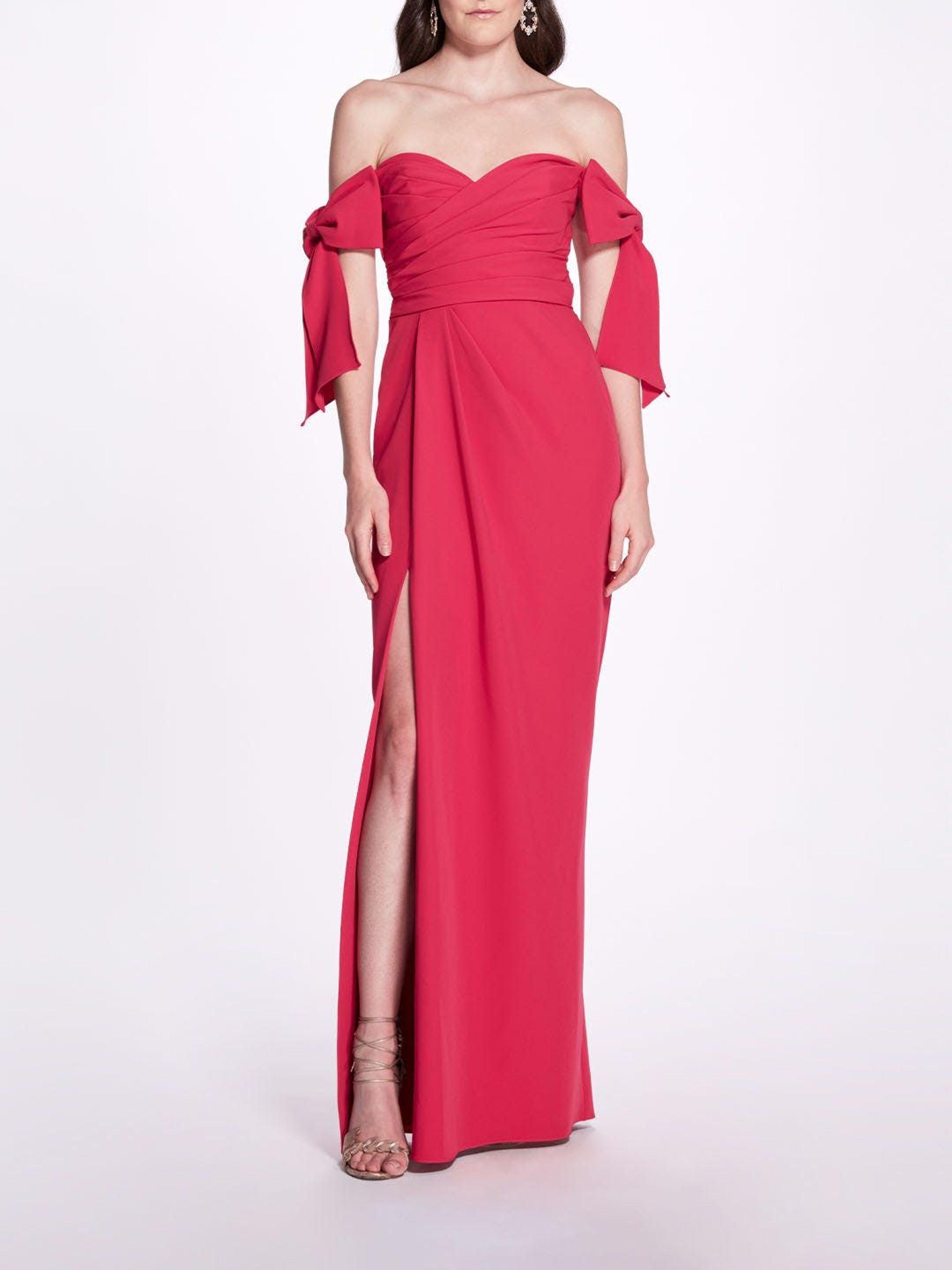 Marchesa Off Shoulder Bow Sleeve Gown in Red | Lyst