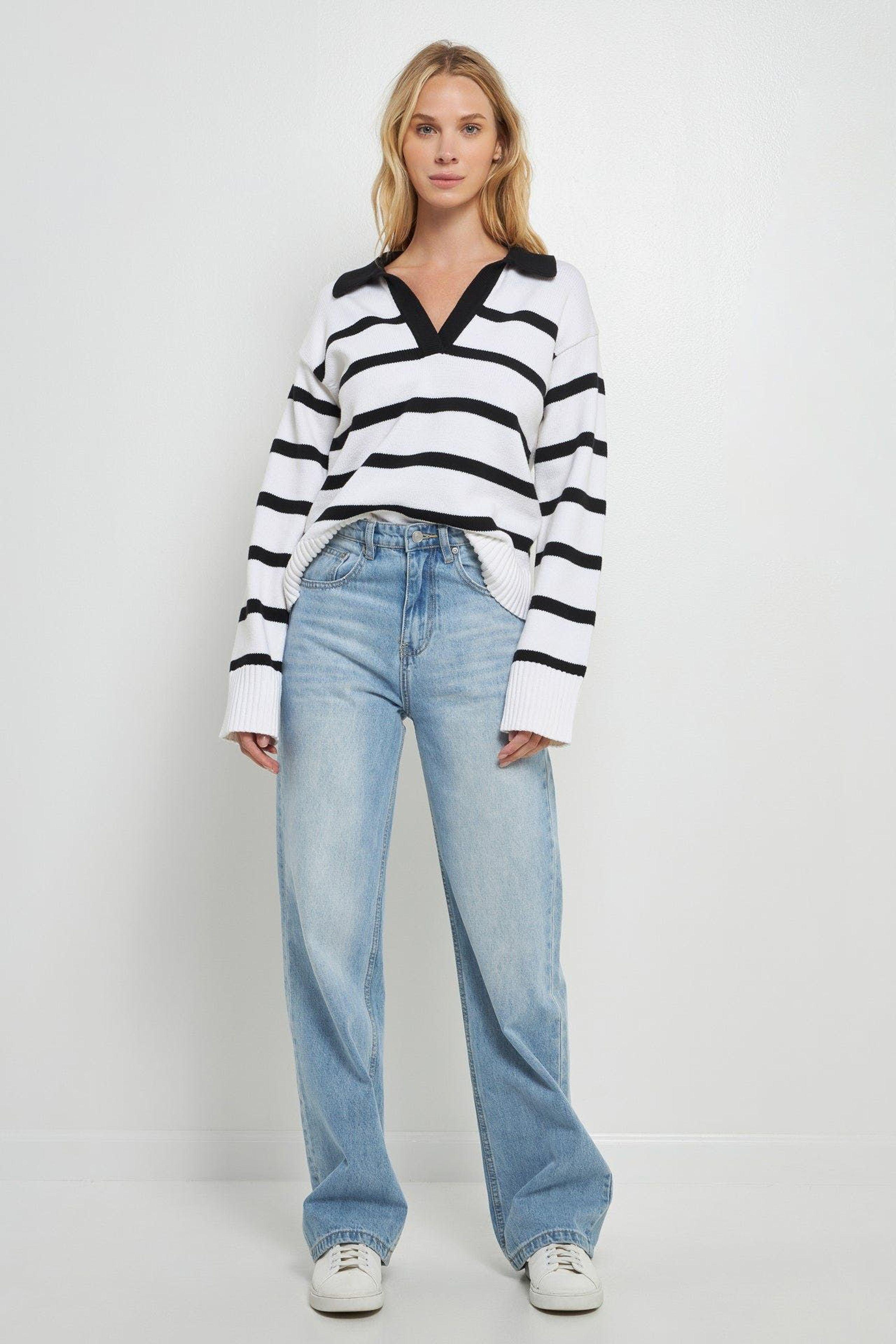 English Factory Striped Collared Sweater in Blue | Lyst