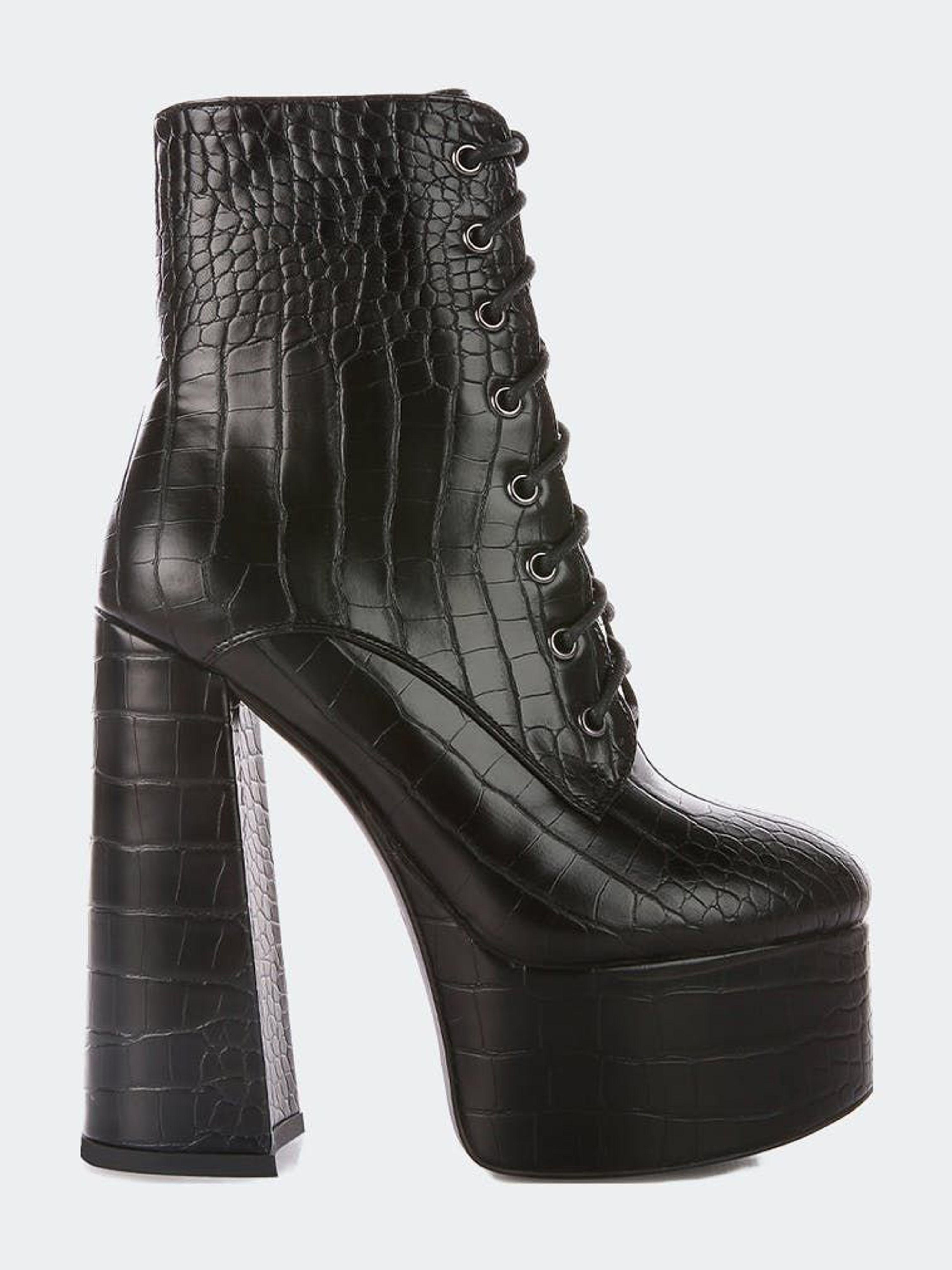 LONDON RAG Magdalene Croc High Block Heeled Boot in Black Lyst