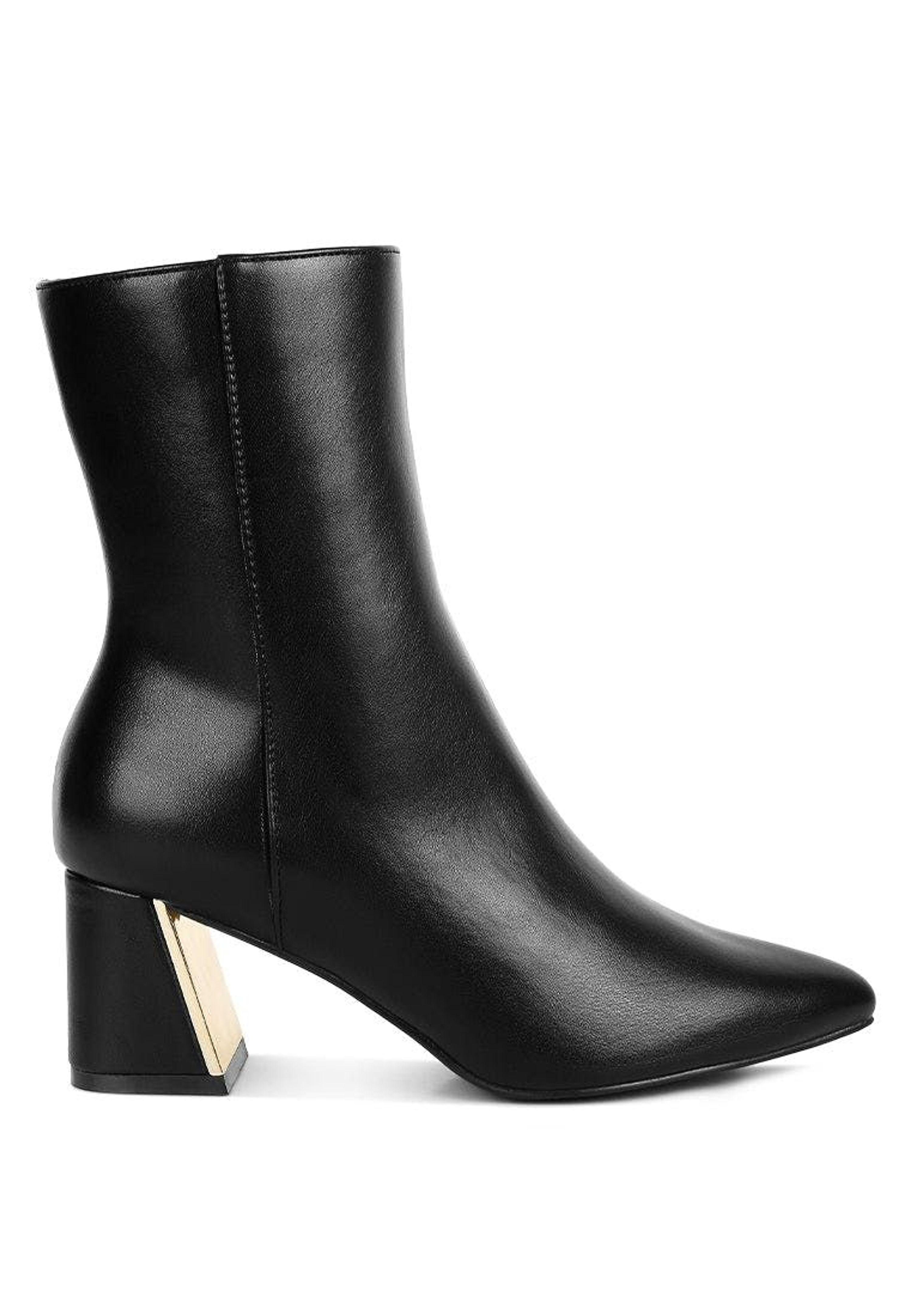 LONDON RAG Kaira Metallic Accent Heel High Ankle Boots in Black Lyst