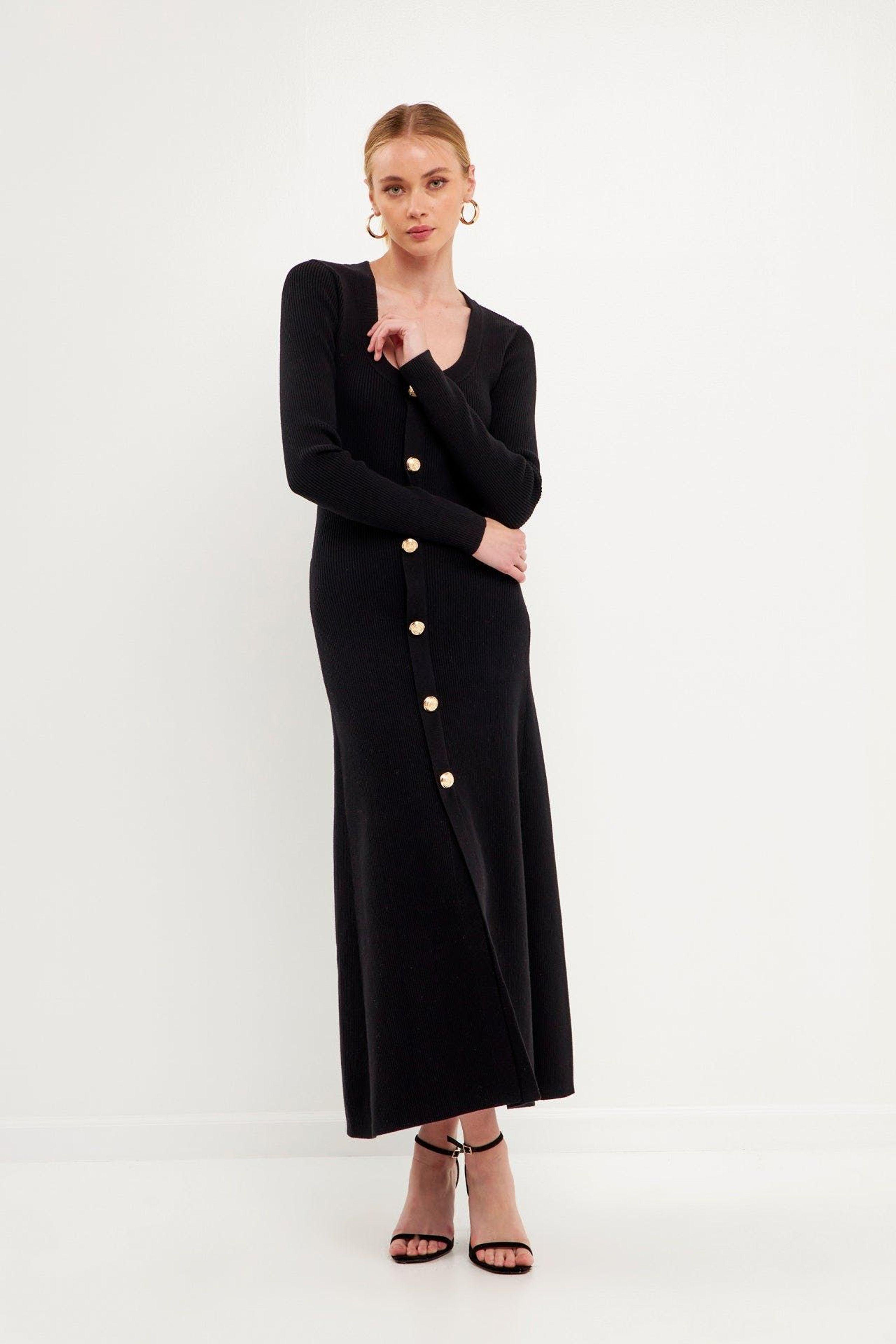 Endless Rose Gold Color Button Fitted Knit Dress in Black | Lyst