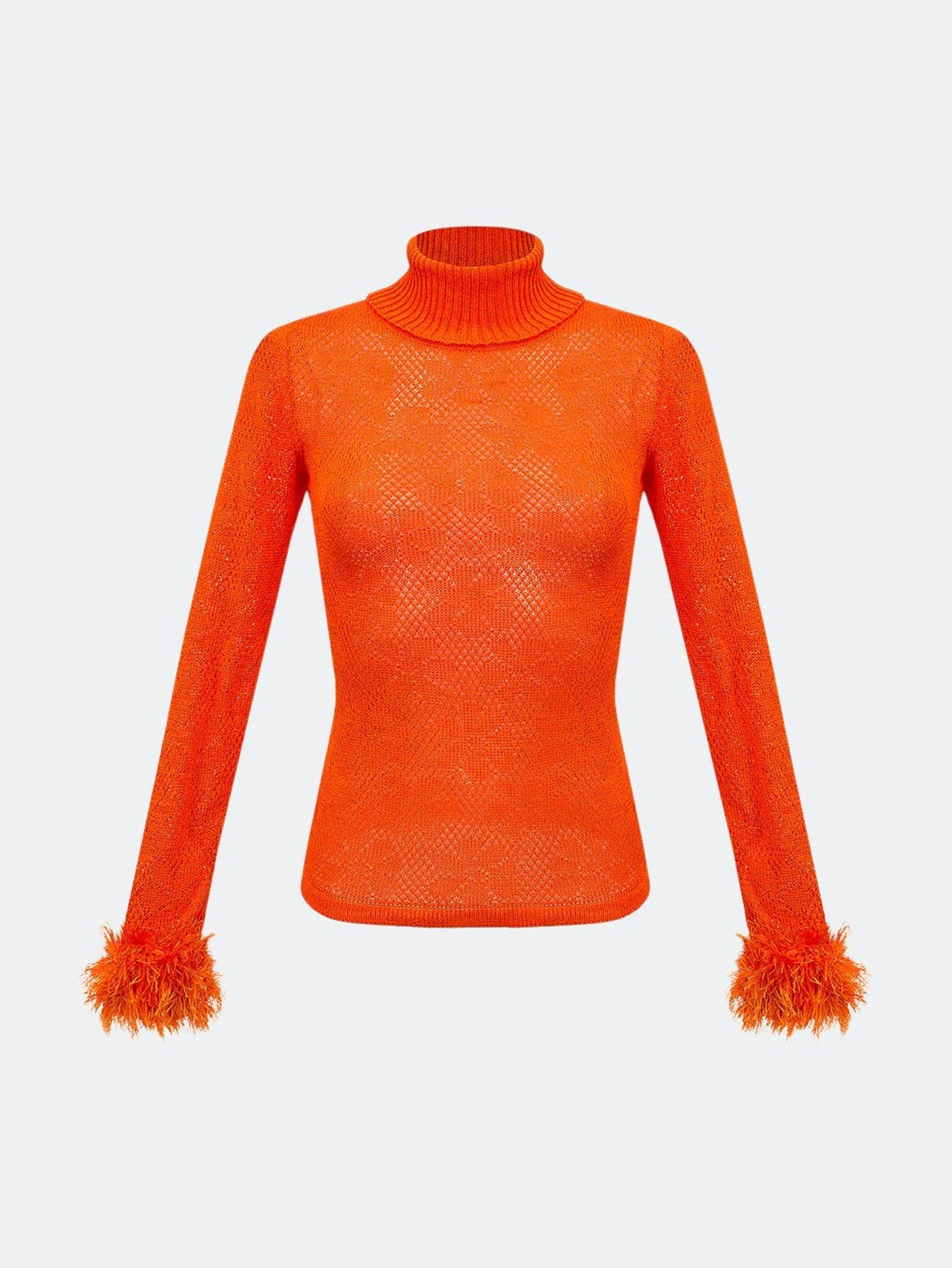 Andreeva Orange Knit Turtleneck With Handmade Knit Details Lyst