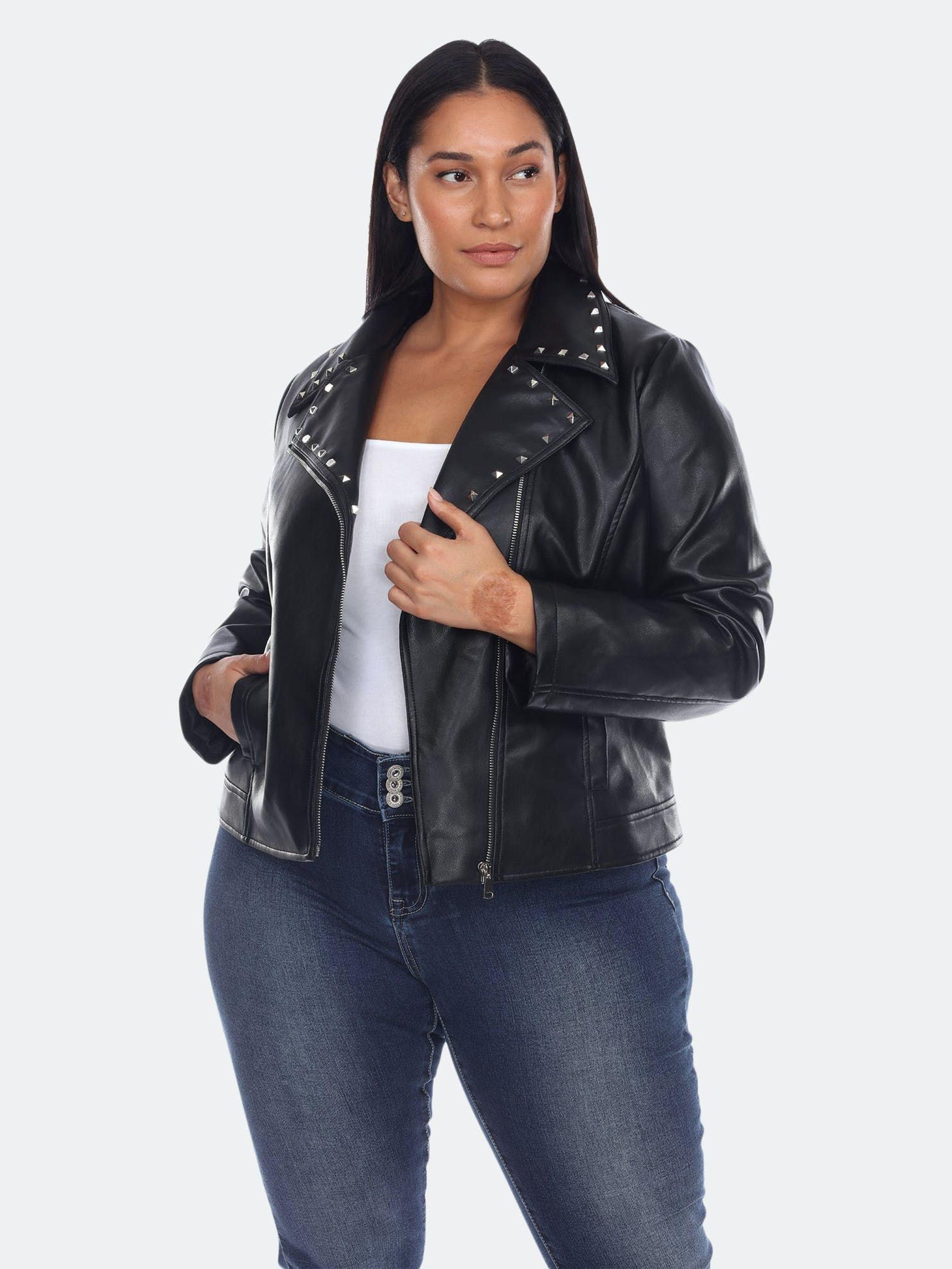 White Mark Plus Size Faux Leather Jacket in Blue |