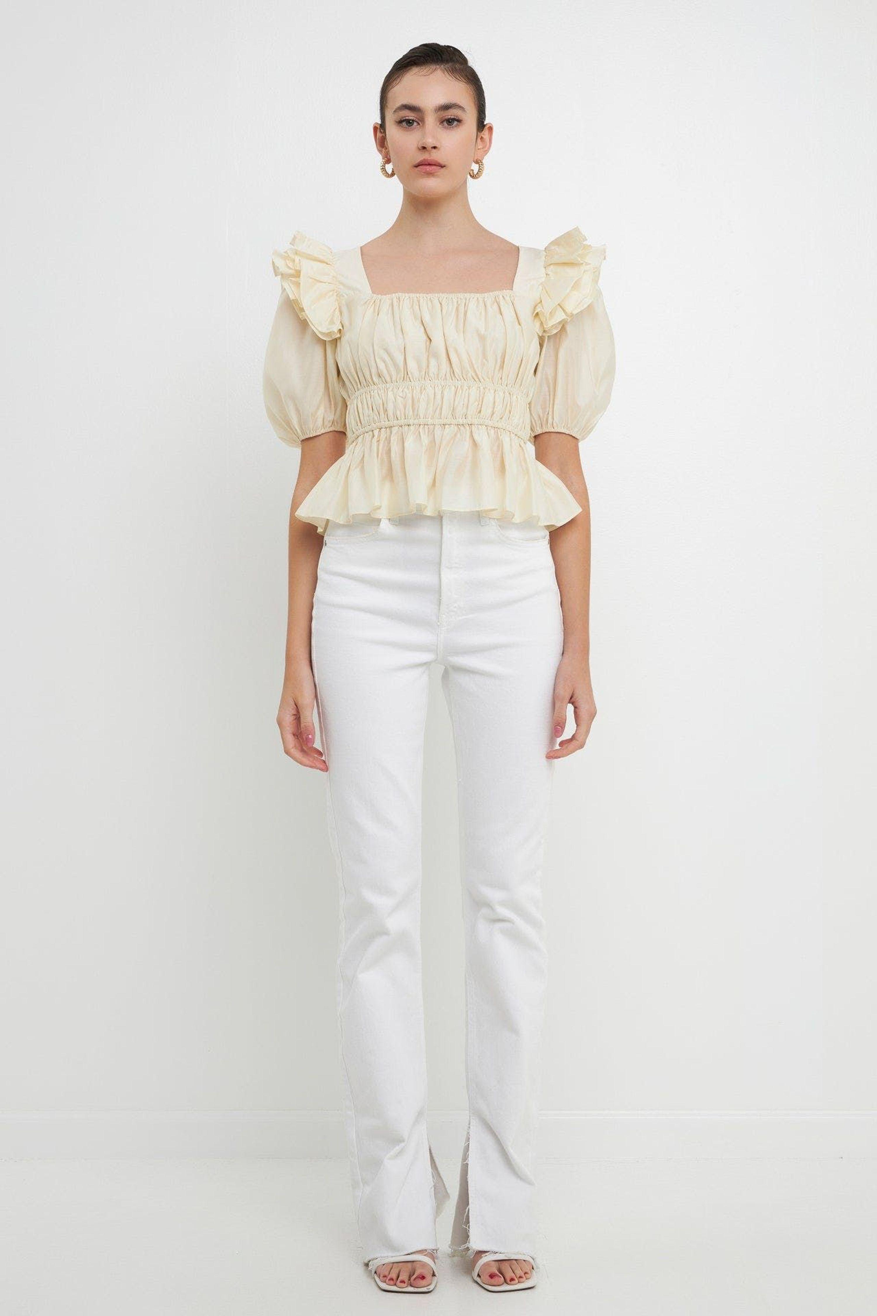 Endless Rose Smocked Puff Sleeve Top in White Lyst