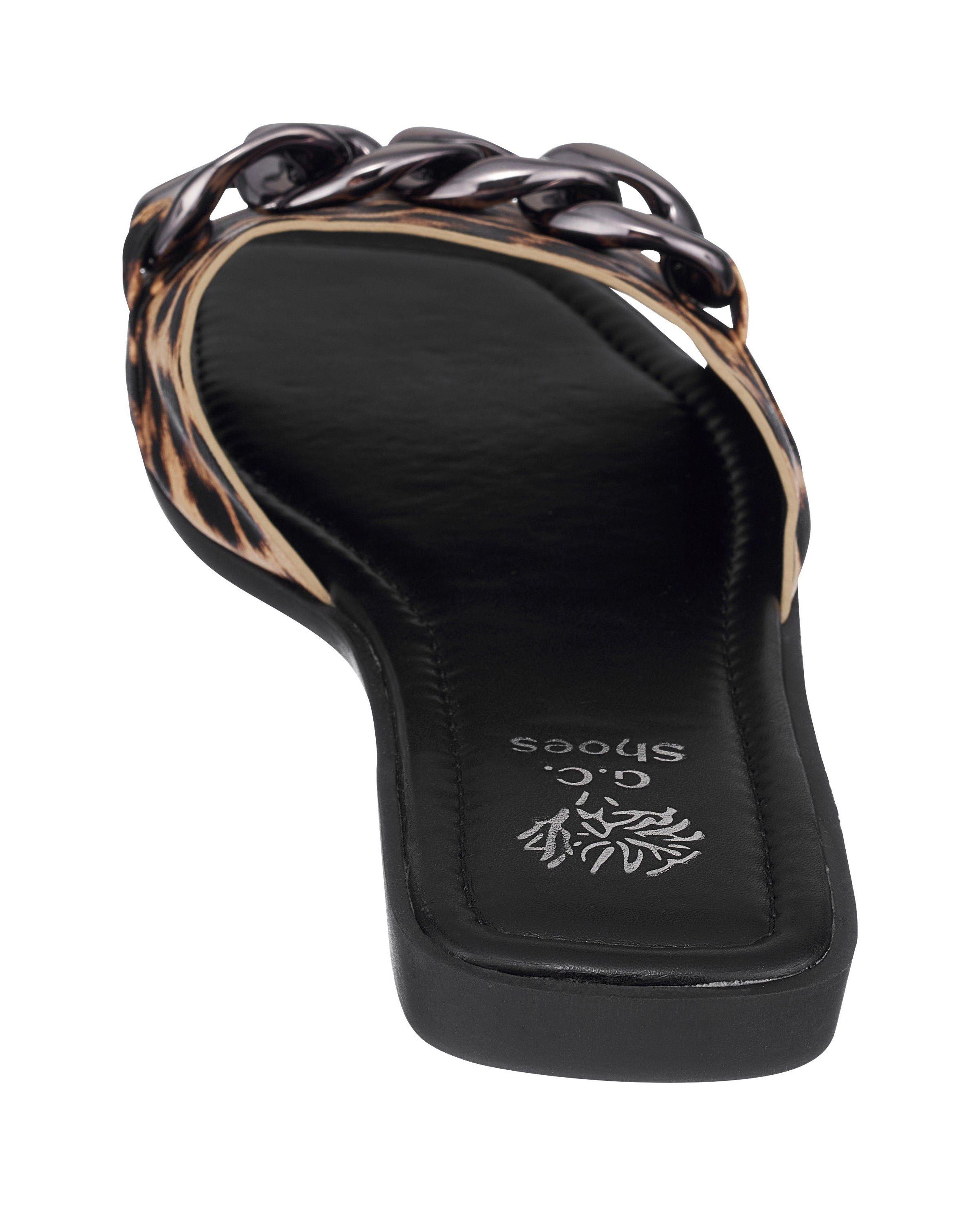 Gc Shoes Rina Leopard Flat Sandals in Black | Lyst