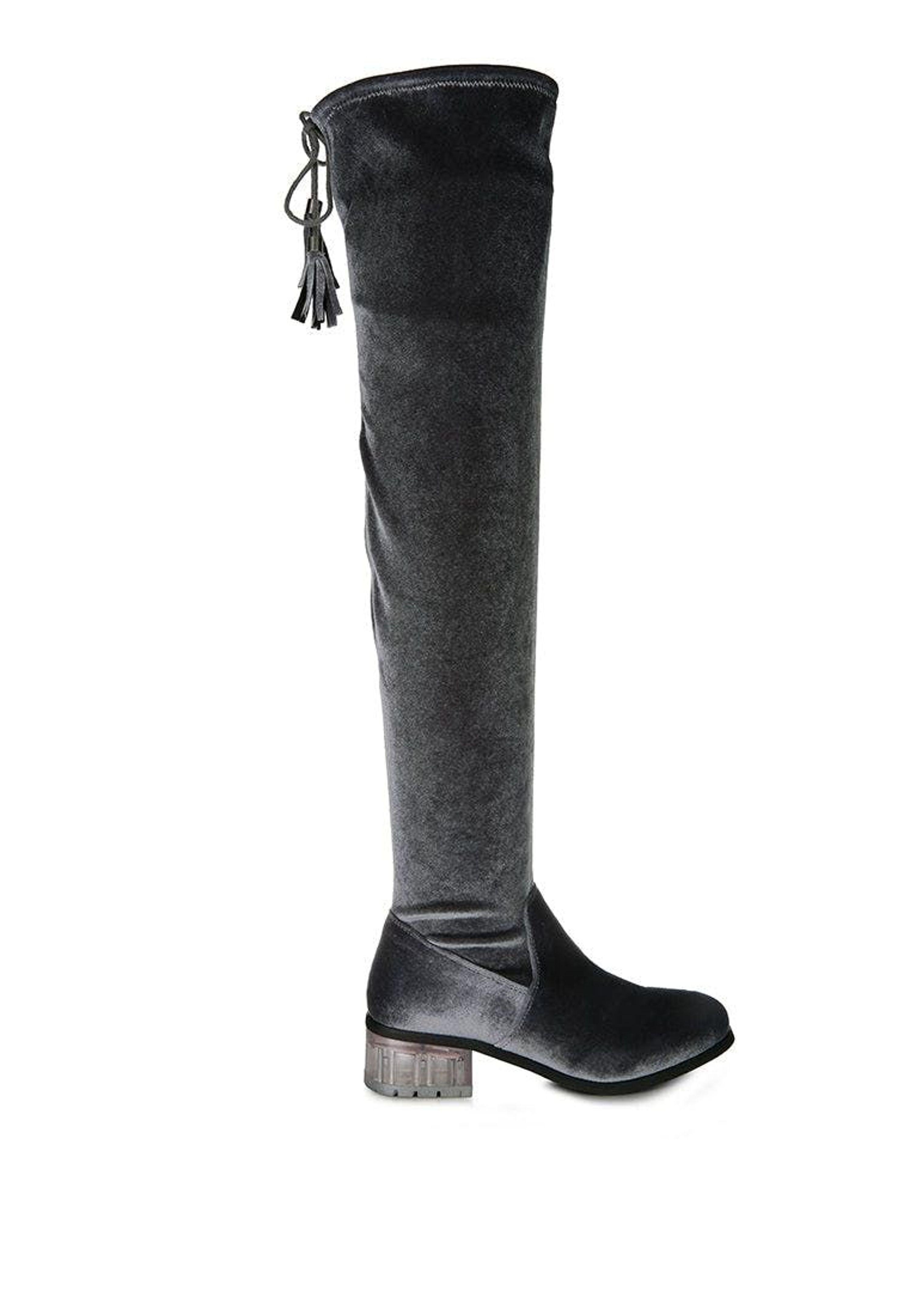 Knee high boots shop with clear heel
