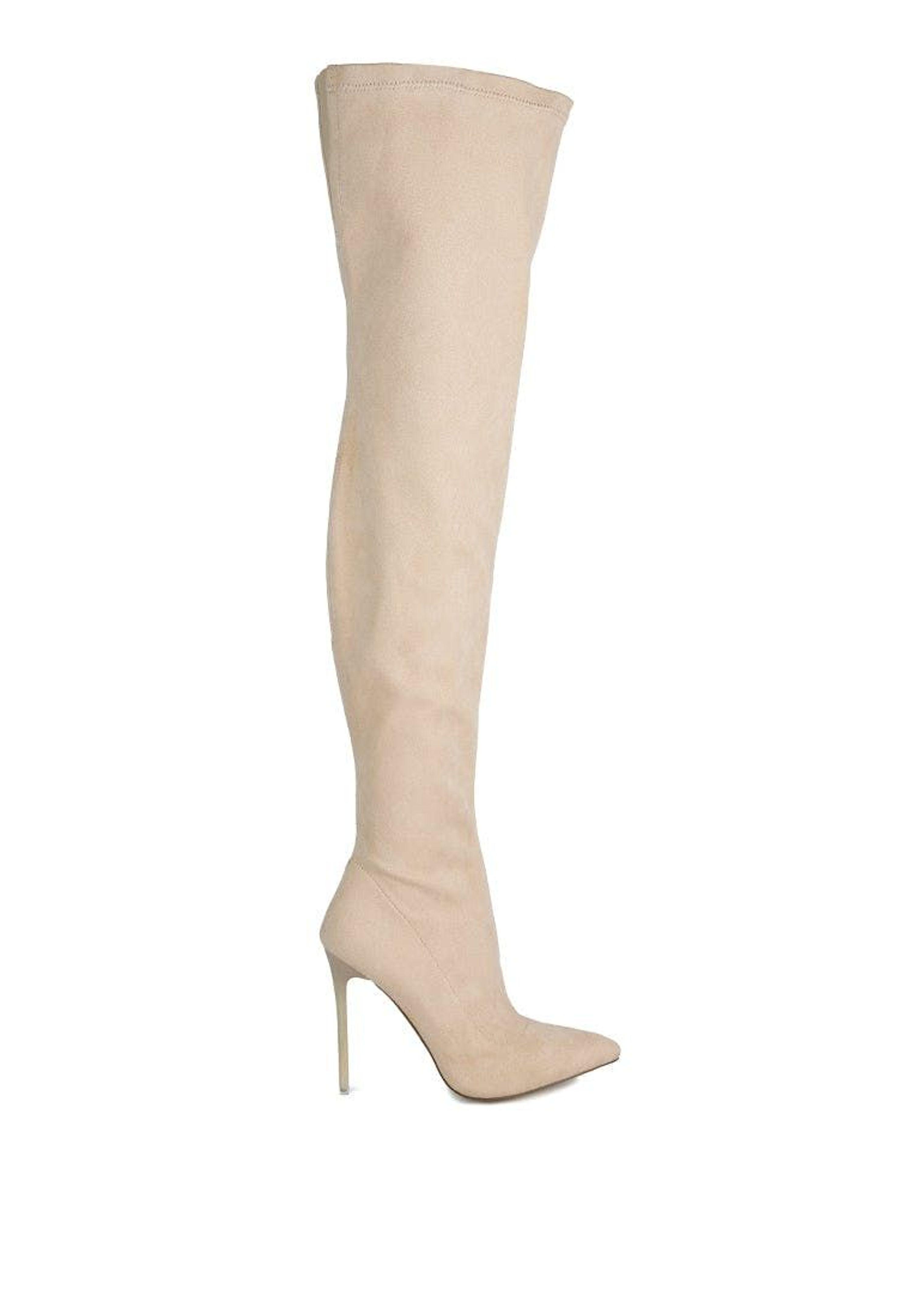 LONDON RAG Atelier Stretch Faux Suede Stiletto Long Boots in White | Lyst