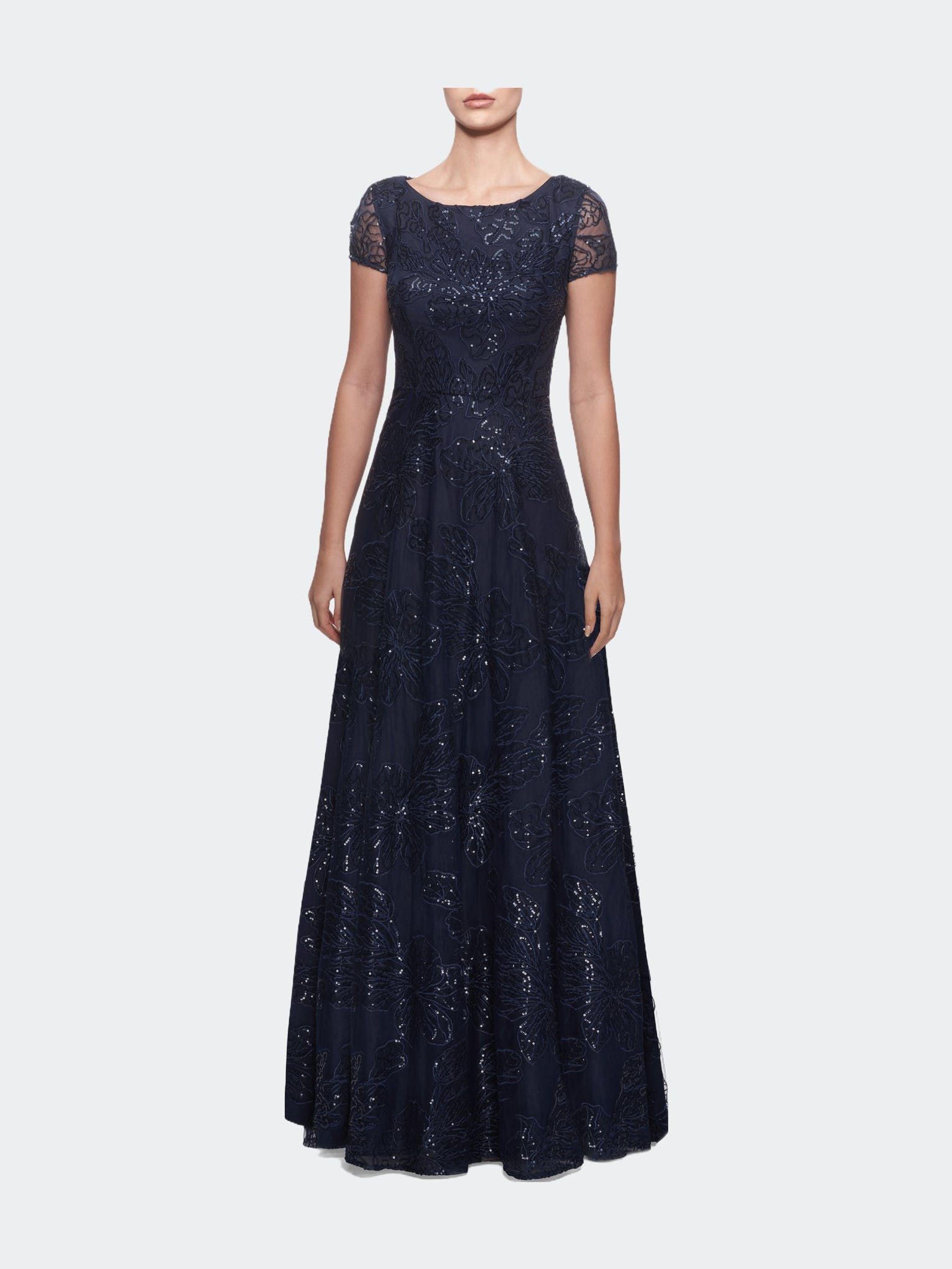 La femme flutter sleeve lace shop gown