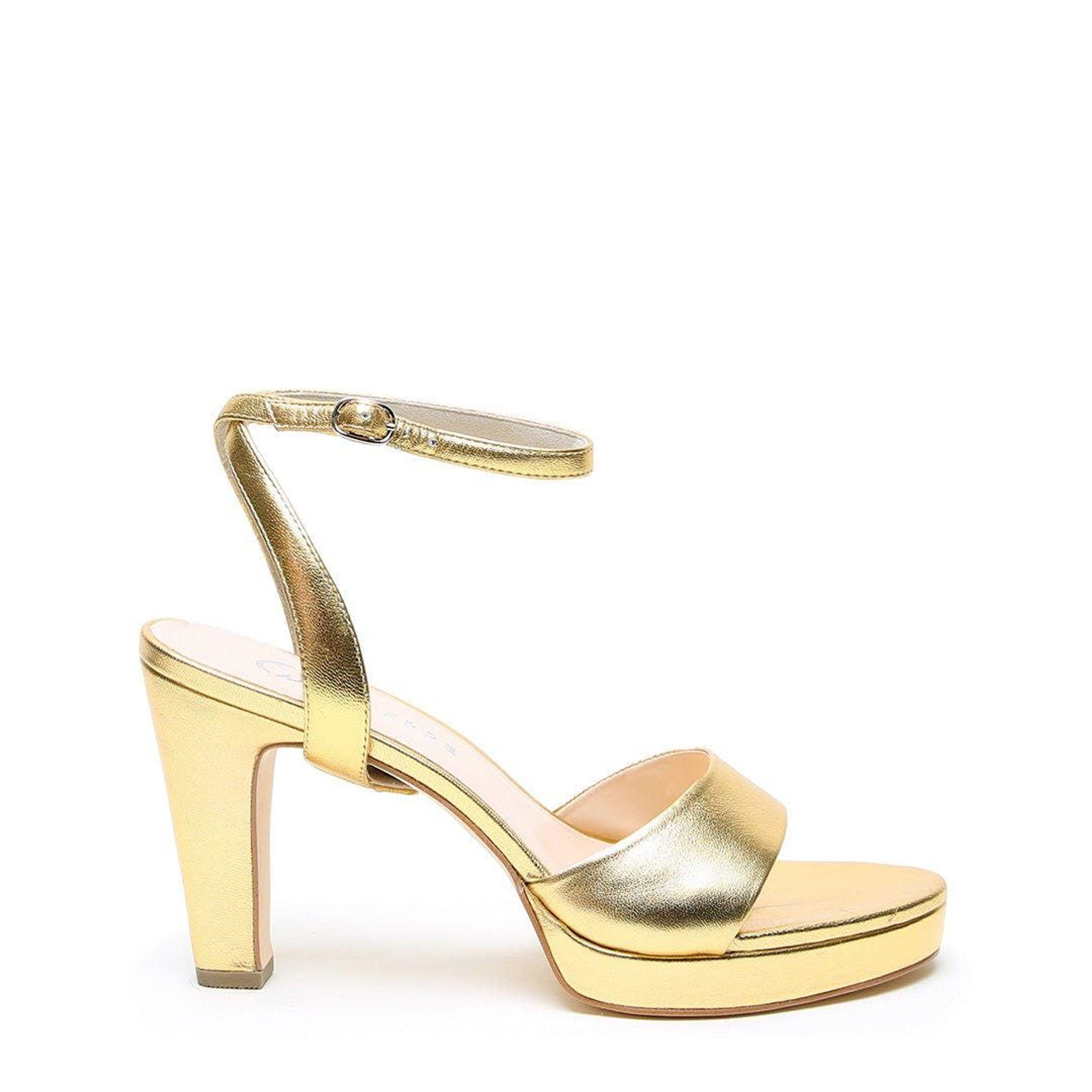 Alterre gold lo platform heel with marilyn strap in metallic lyst