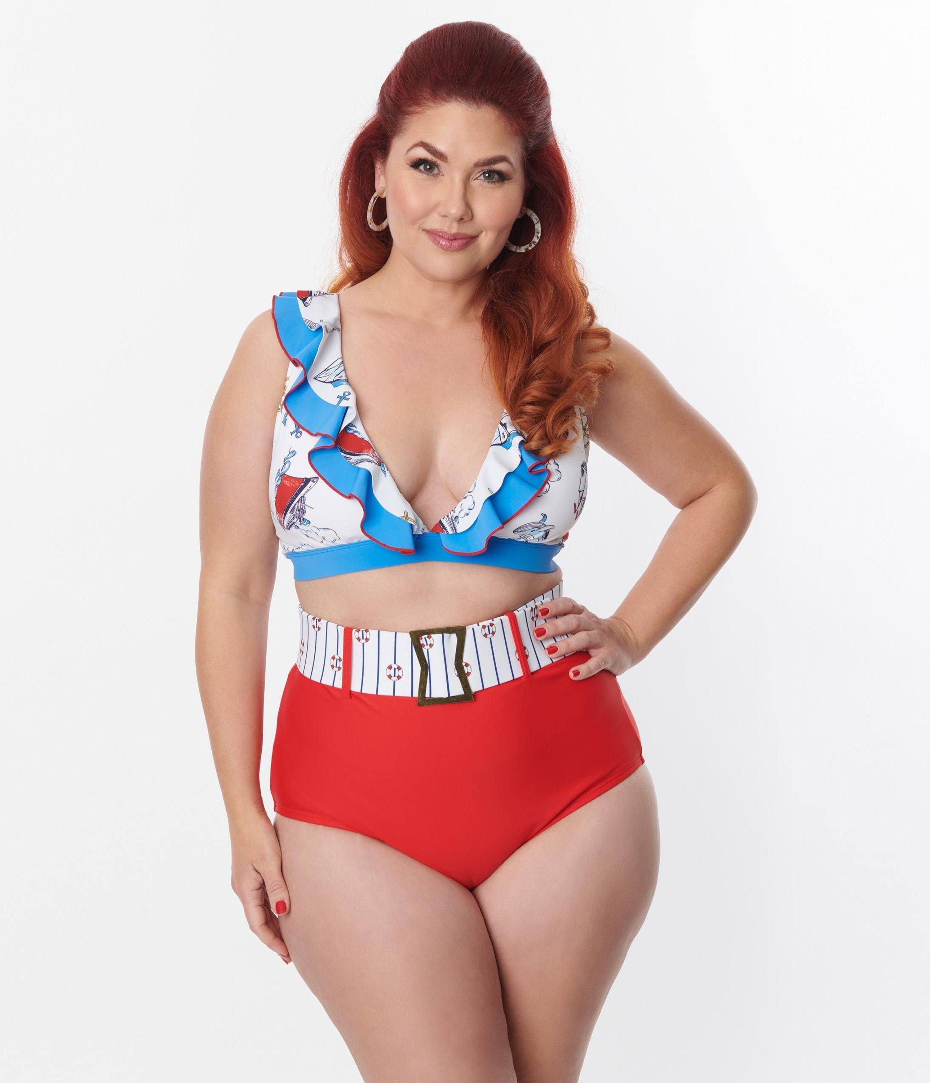 Plus size red white and clearance blue swimsuit