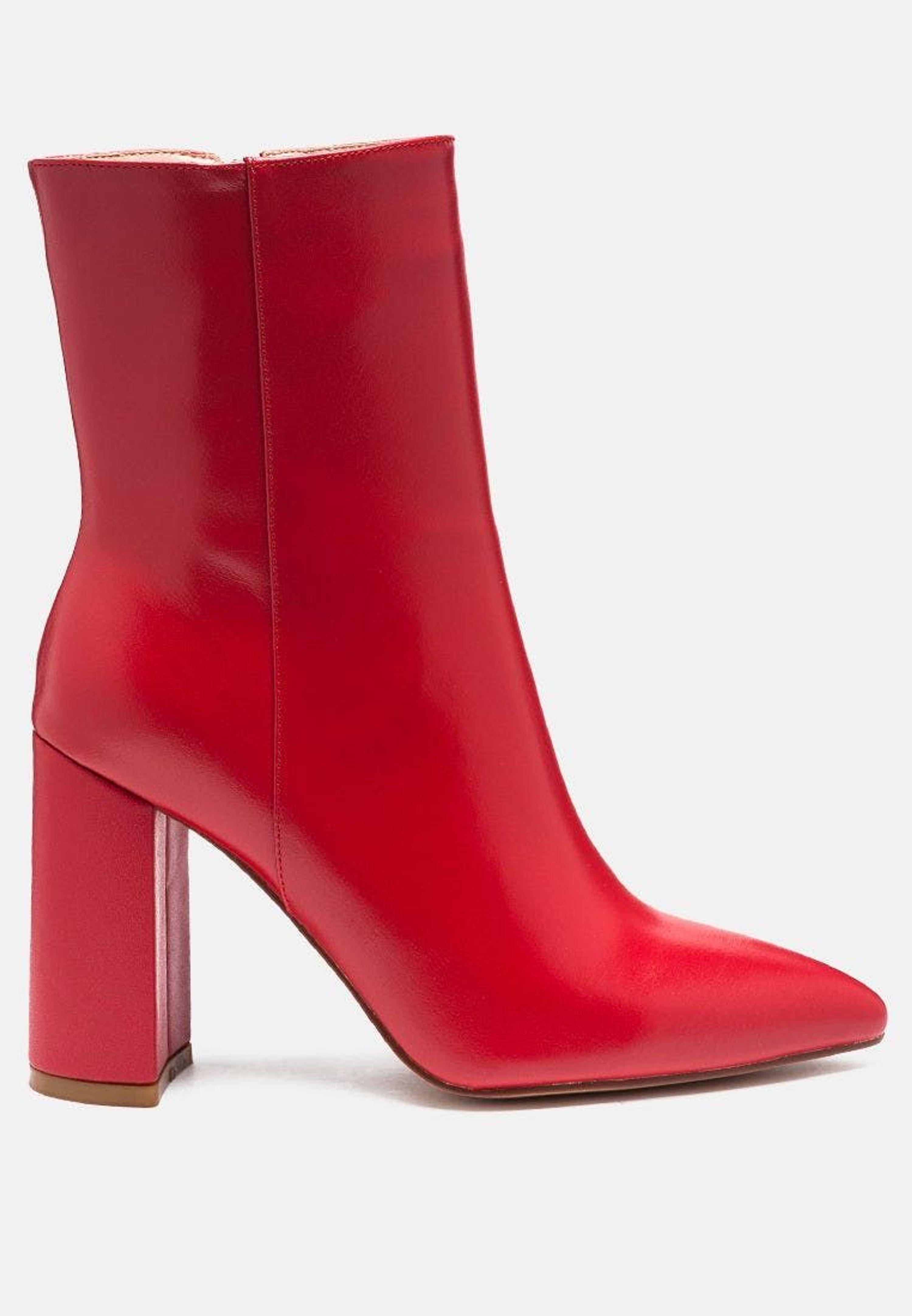 Rag & Co Margen Ankle High Pointed Toe Block Heeled Boot in Red | Lyst