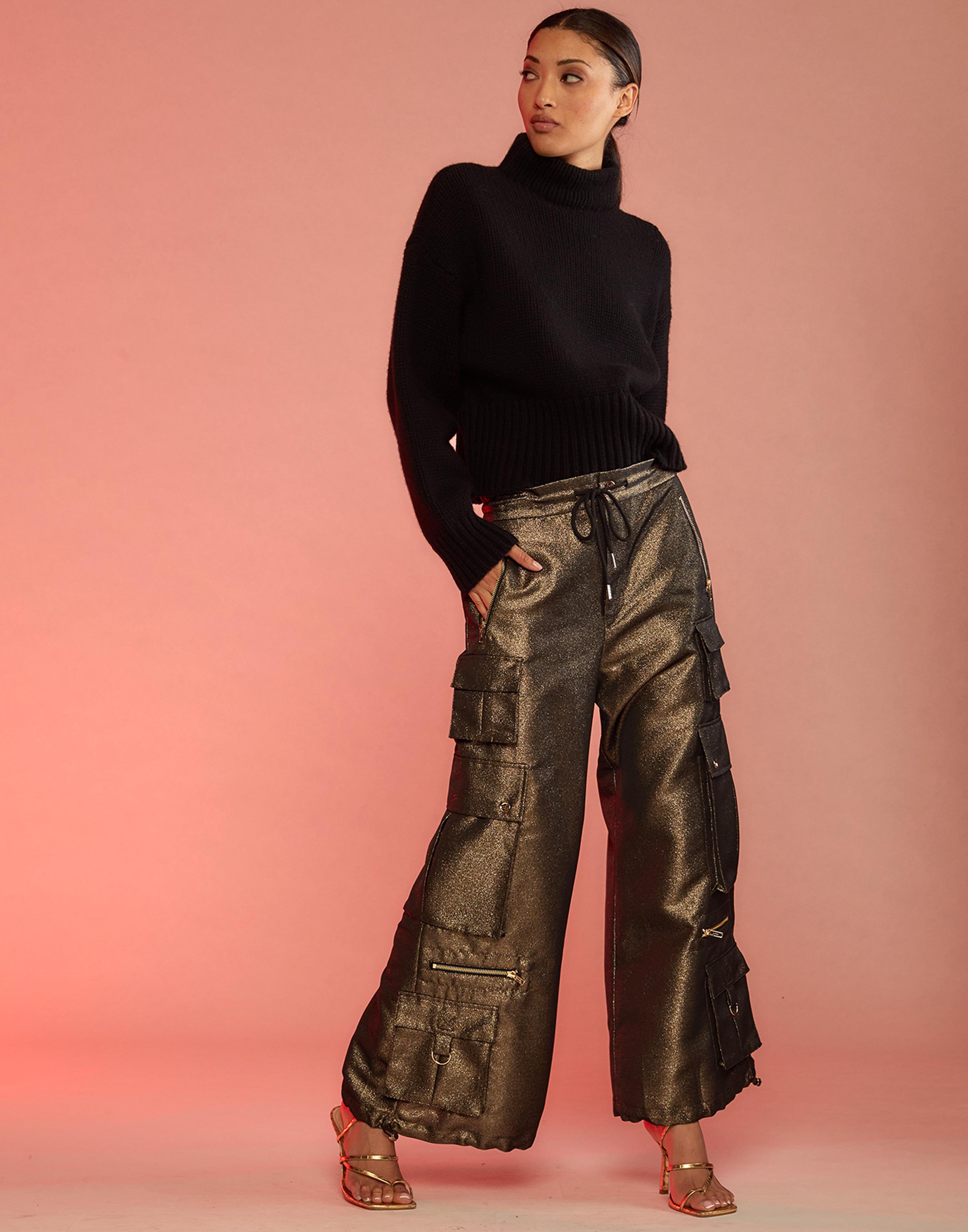 Cynthia Rowley Metallic Cargo Pants in Black | Lyst