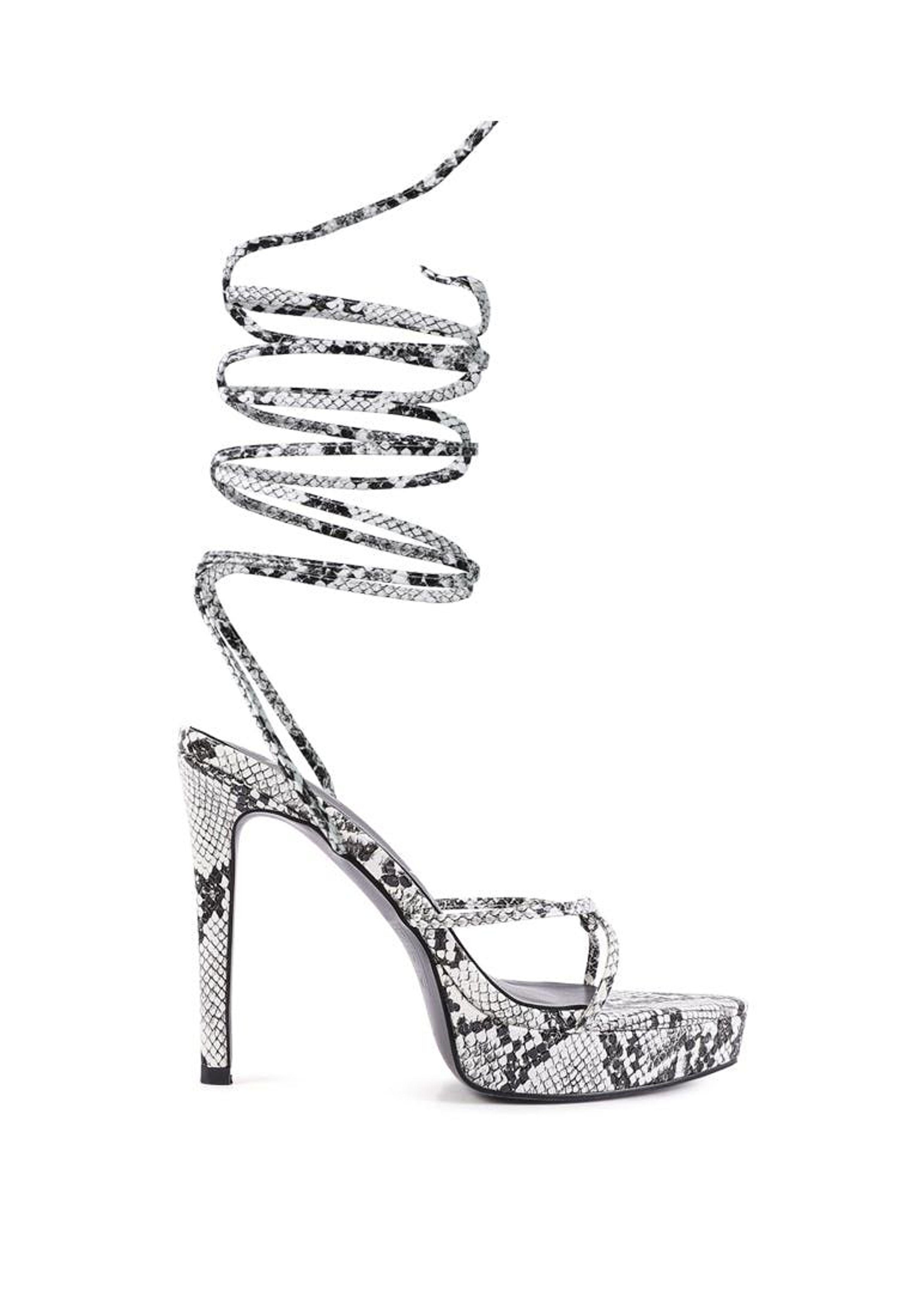 LONDON RAG Bondage High Heel Lace Up Sandals in White | Lyst