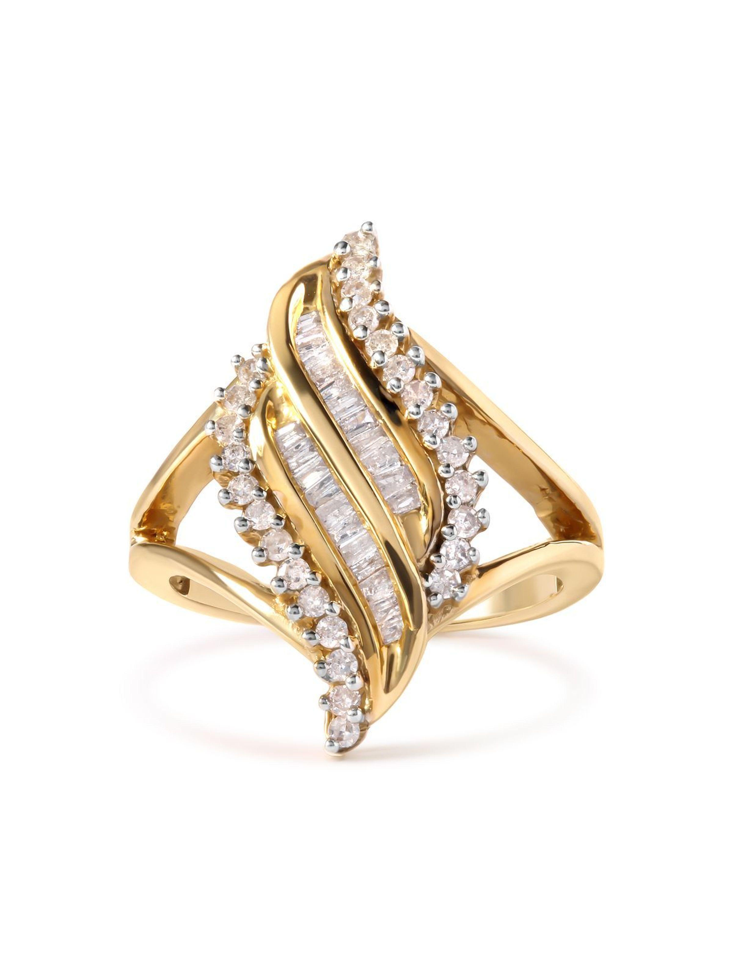 Haus of Brilliance 10k Yellow Gold 1/2 Cttw Round And Baguette Cut Diamond  Cocktail Ring in Metallic