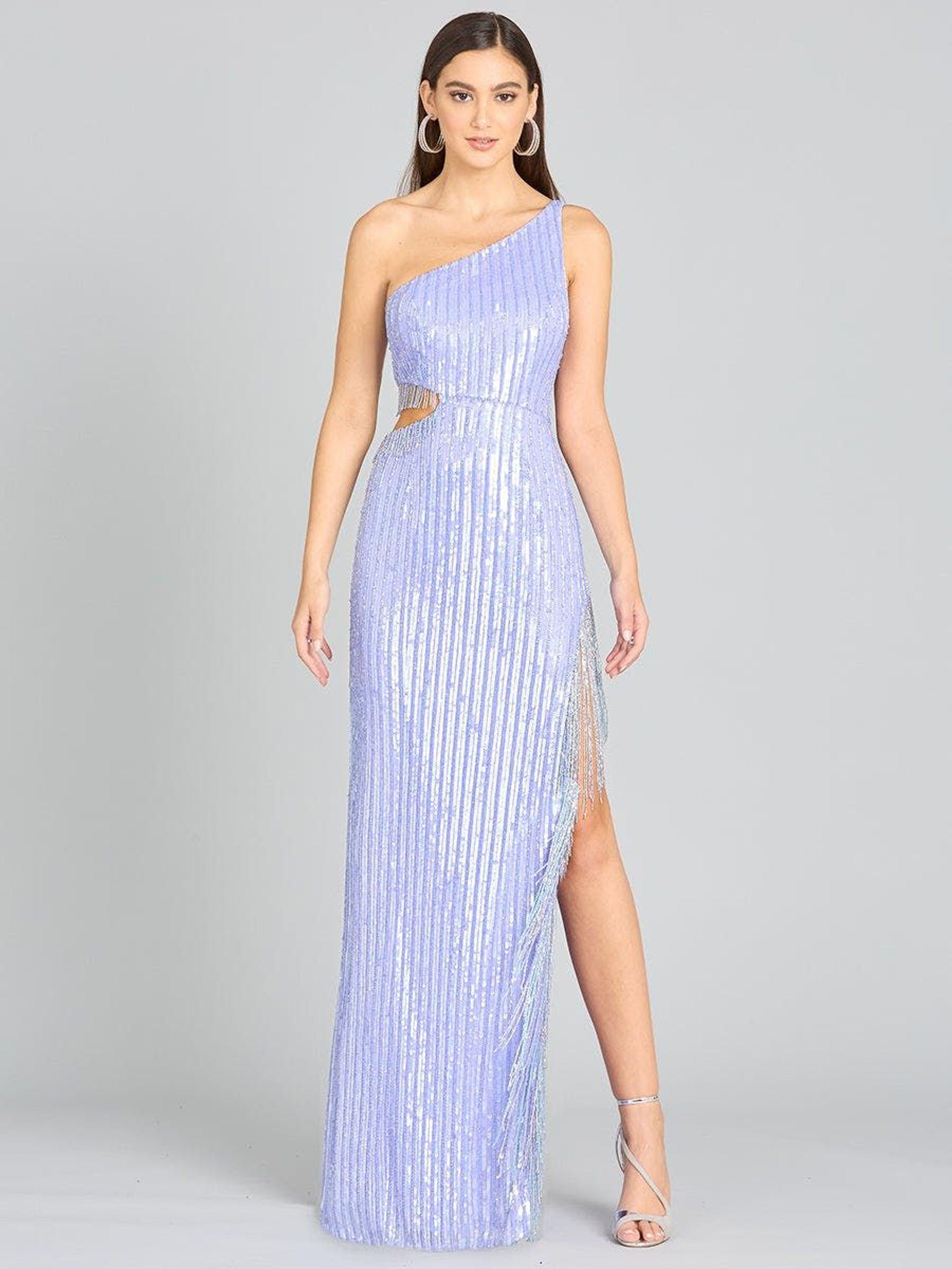 Lara Wendy Beaded Fringe Gown in Blue Lyst