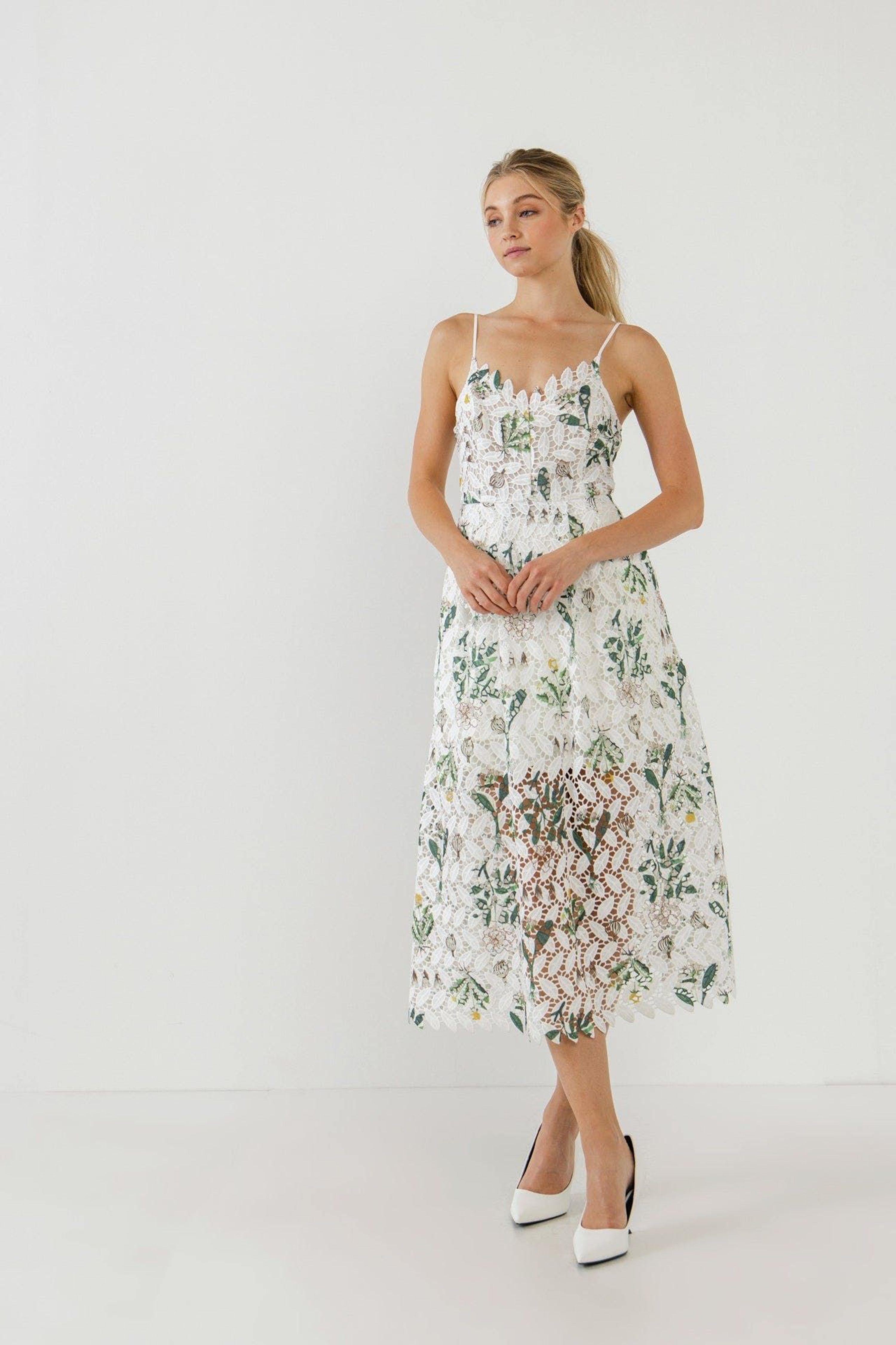 Endless Rose Floral Printed Lace Midi Dress | Lyst
