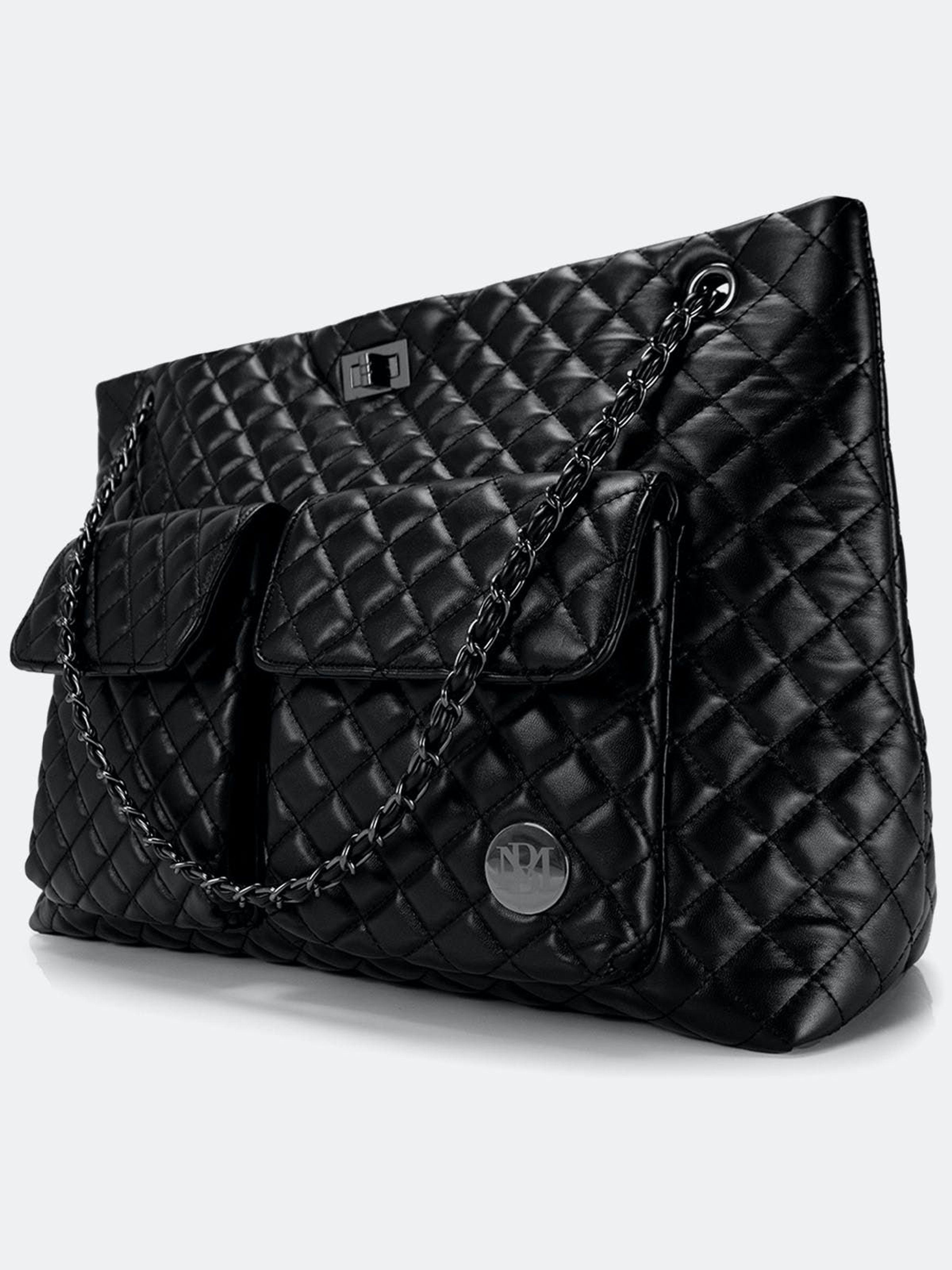 Badgley Mischka Diana Vegan Leather Tote Weekender Travel Bag in Black