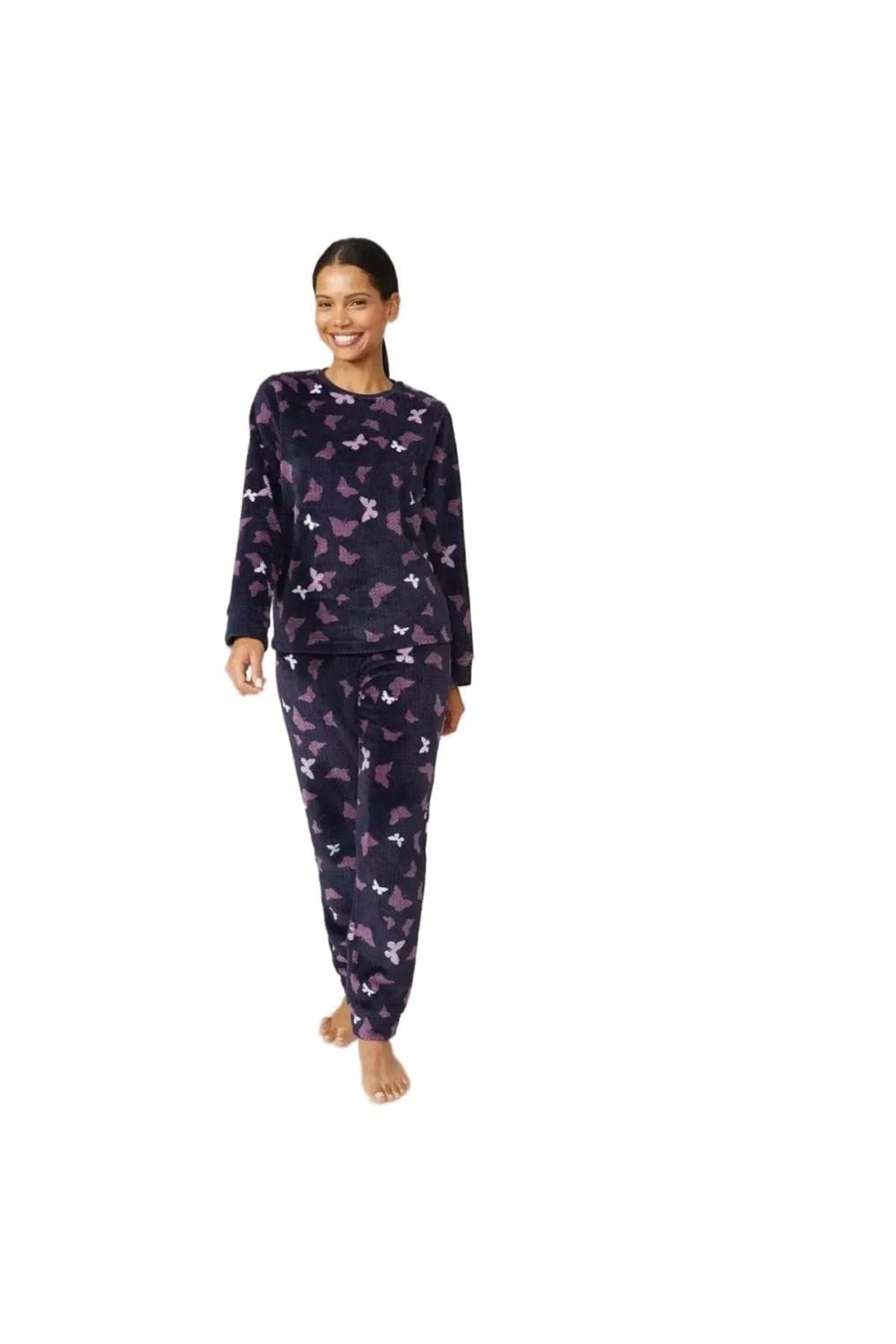 DEBENHAMS Butterfly Fleece Long Pyjama Set in Blue Lyst