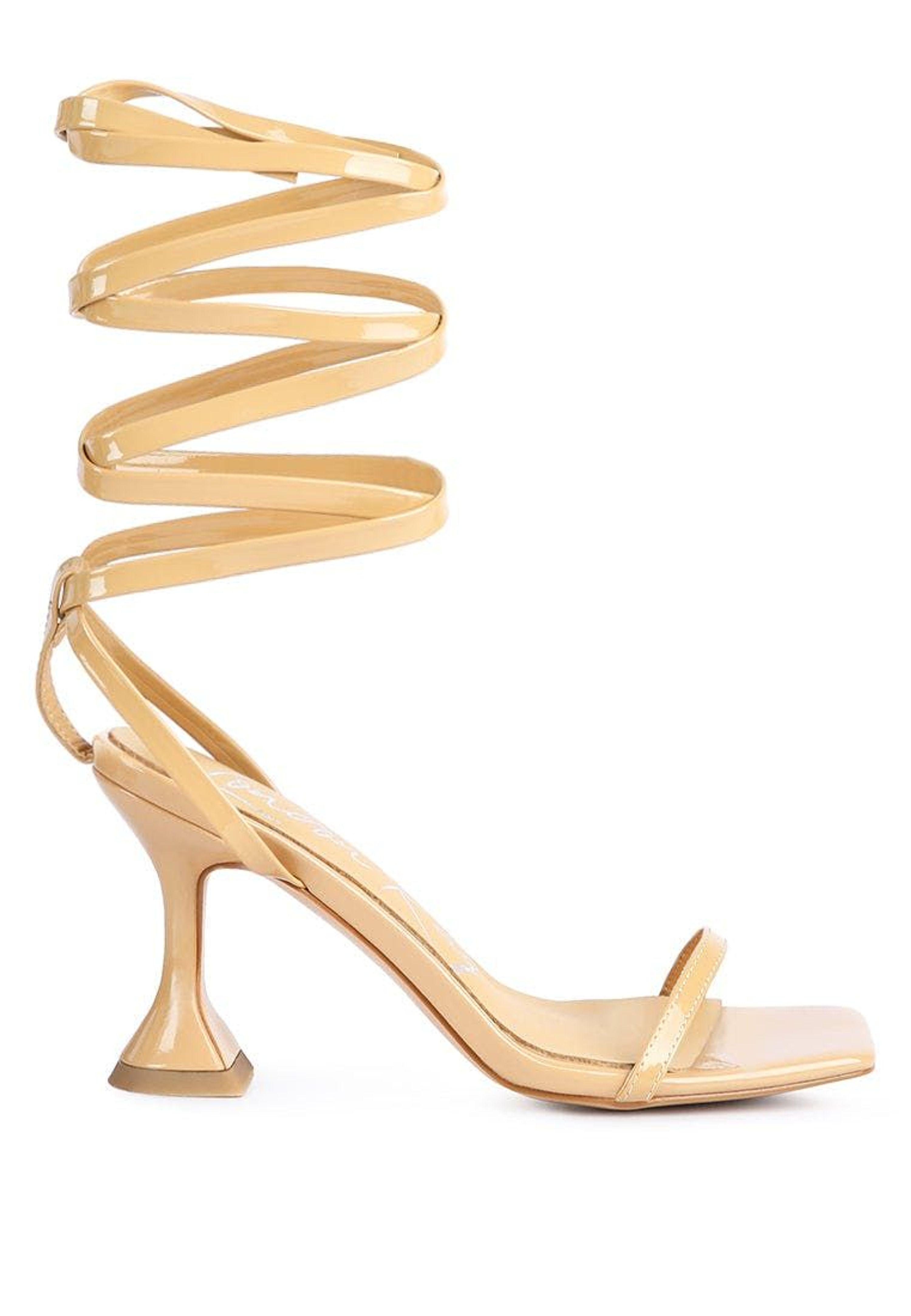 LONDON RAG Lewk Strappy Tie Up Spool Heel Sandals in Metallic Lyst