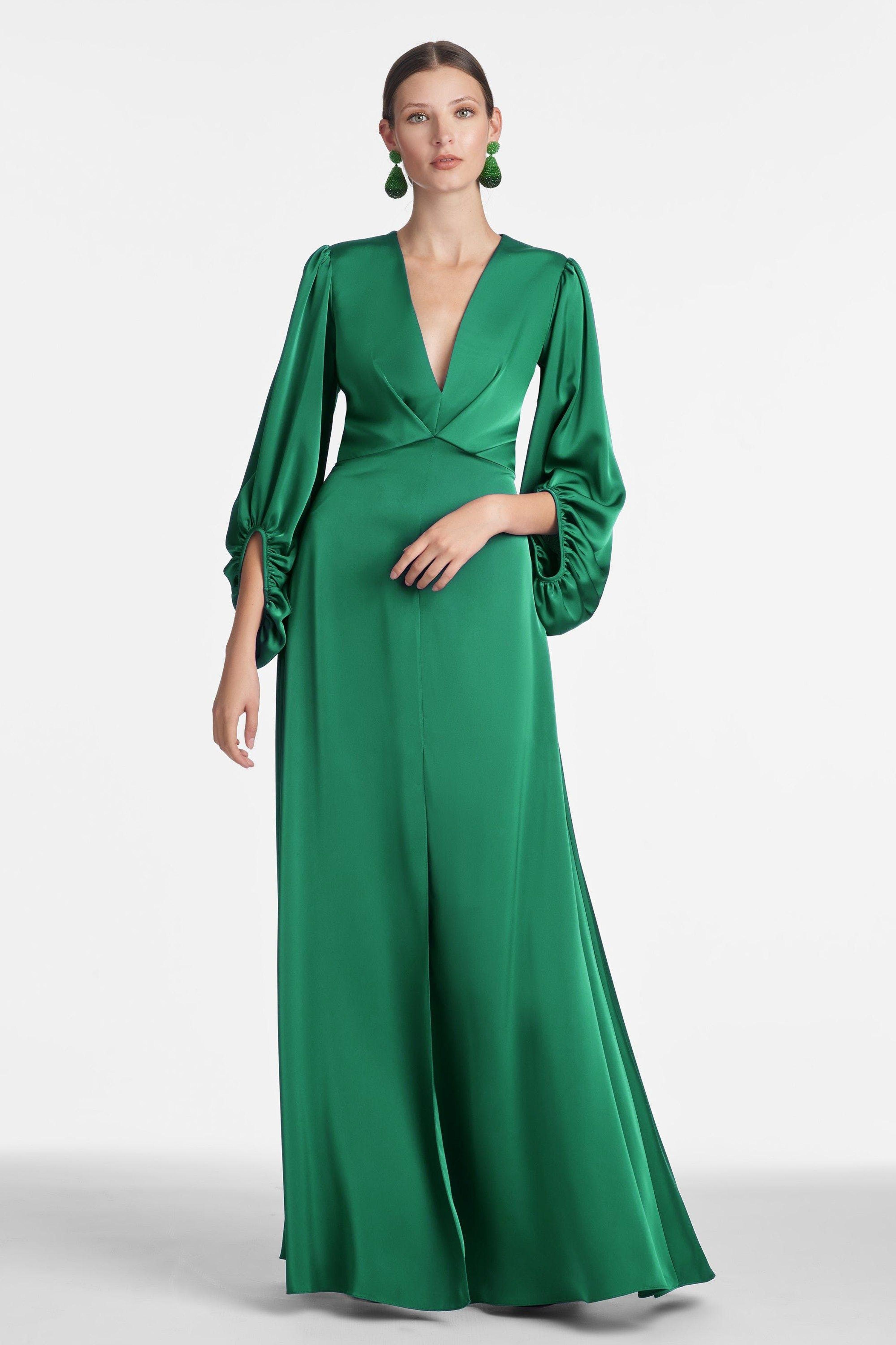 Milly gina long-sleeve discount stretch silk wrap gown