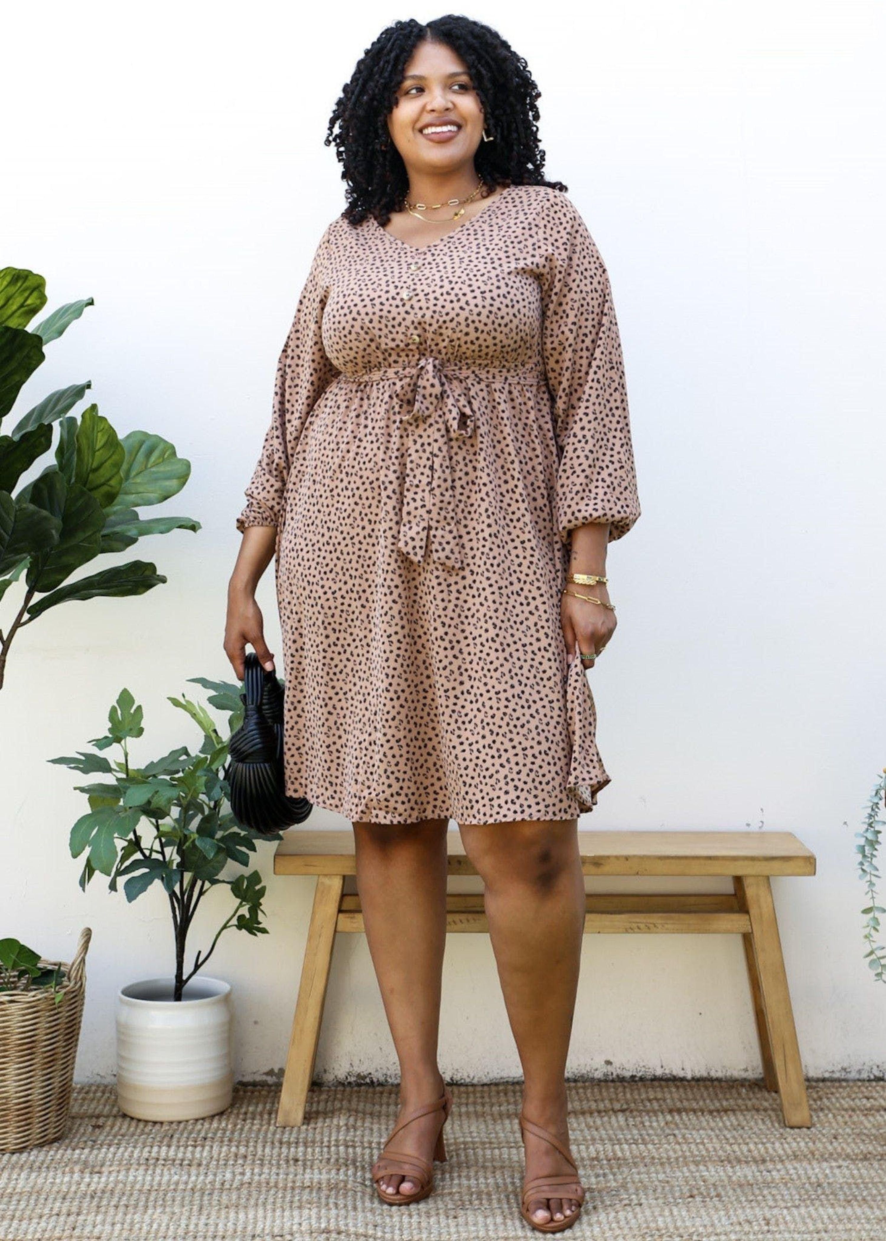 anna-kaci Plus Size Leopard Print Midi Dress With Button Front in Brown | Lyst