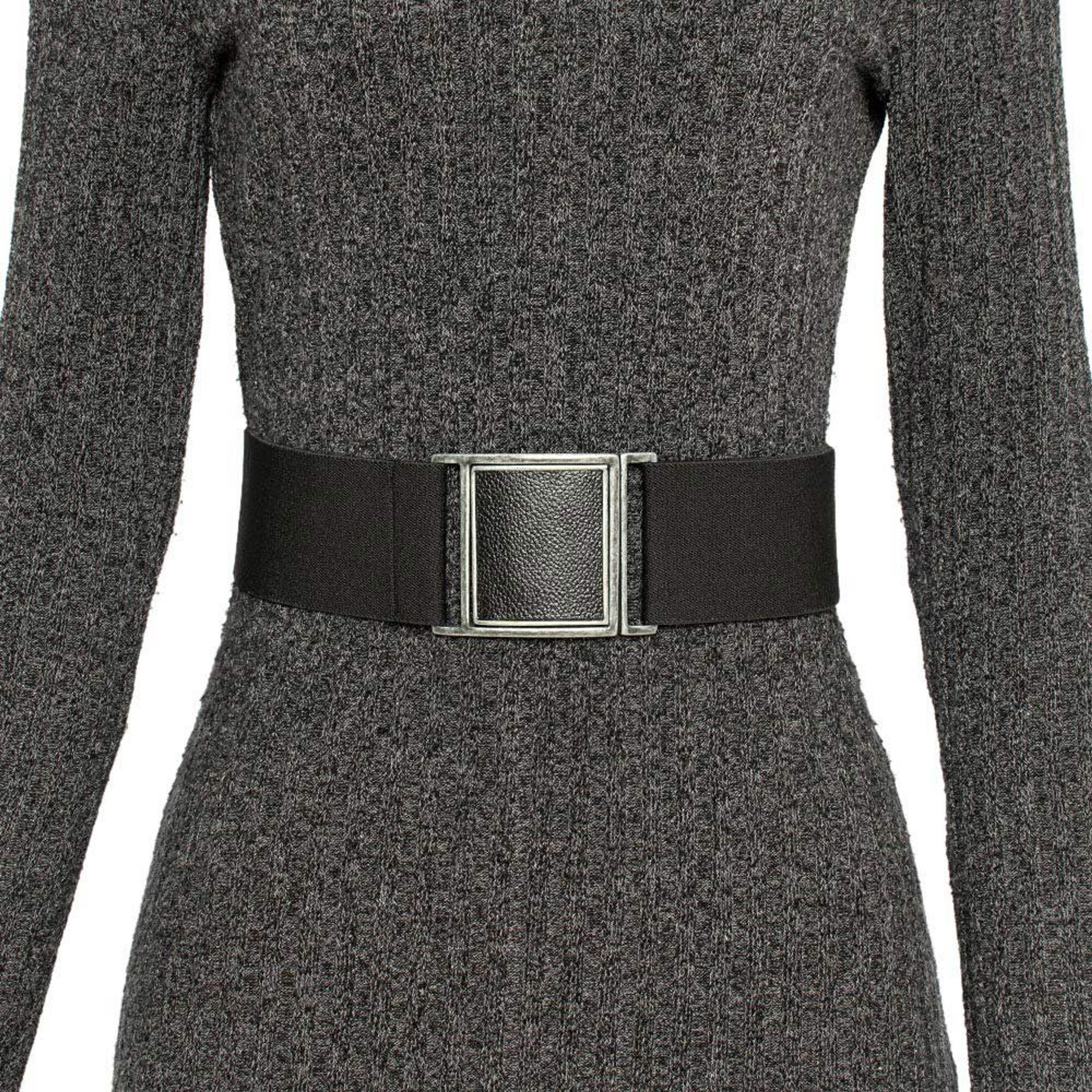 BeltBe Wide Stretch Belt With Antique Silver Leather Square